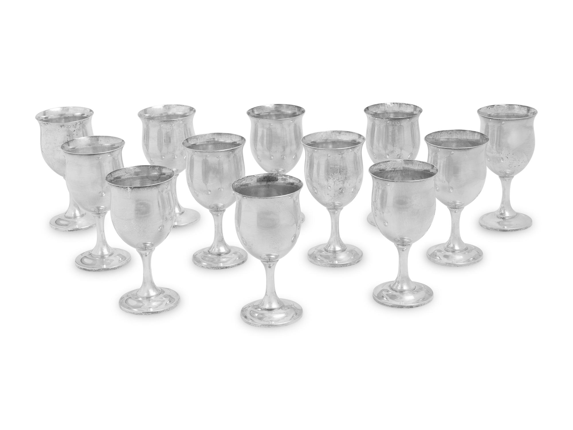 A Set of Twelve American Silver Wine Goblets