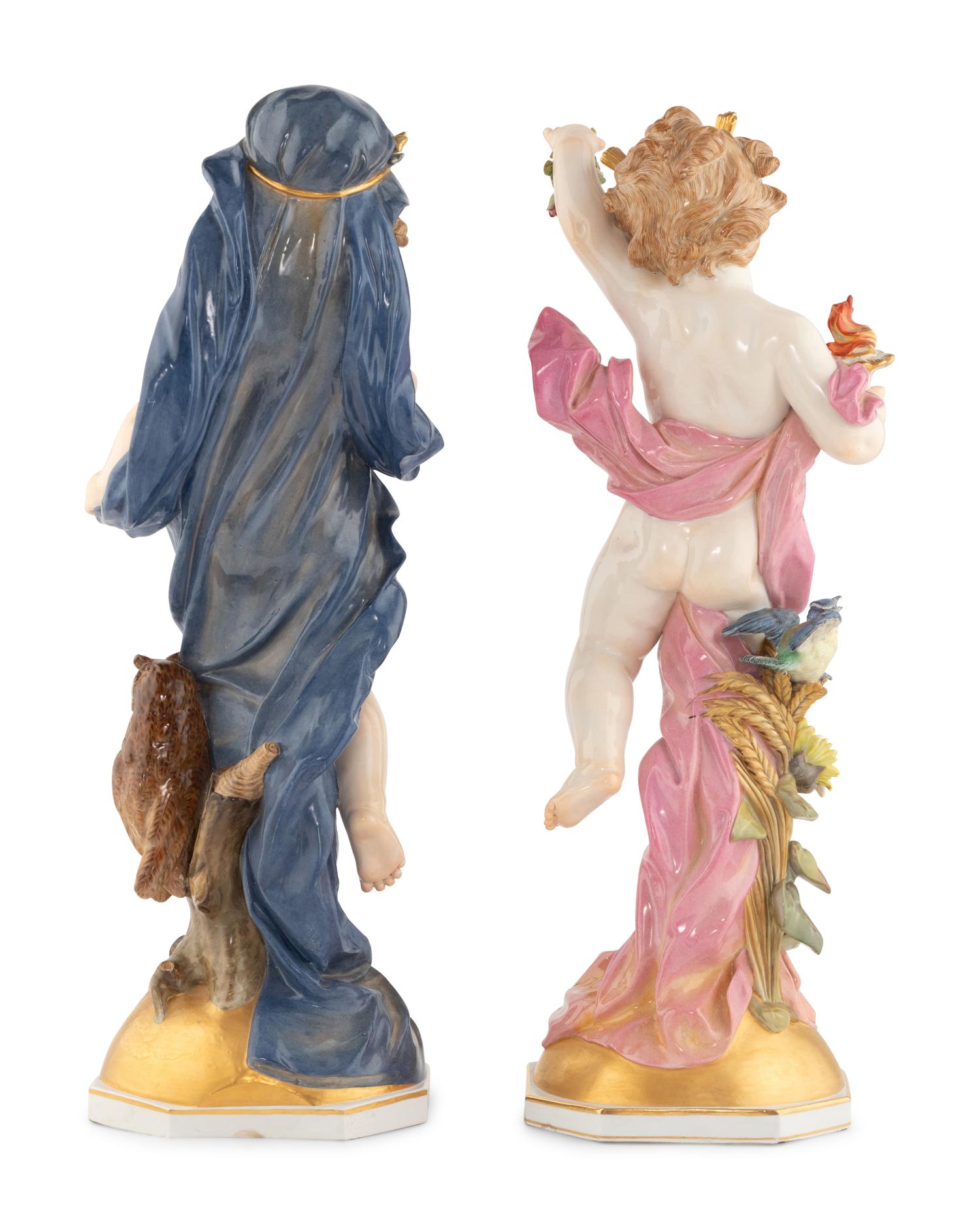 A Pair of Meissen Porcelain Figures Emblematic of Day and Night