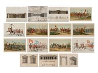 A Collection of Fifteen Engravings with Hand-Coloring of Architectural and Military Scenes