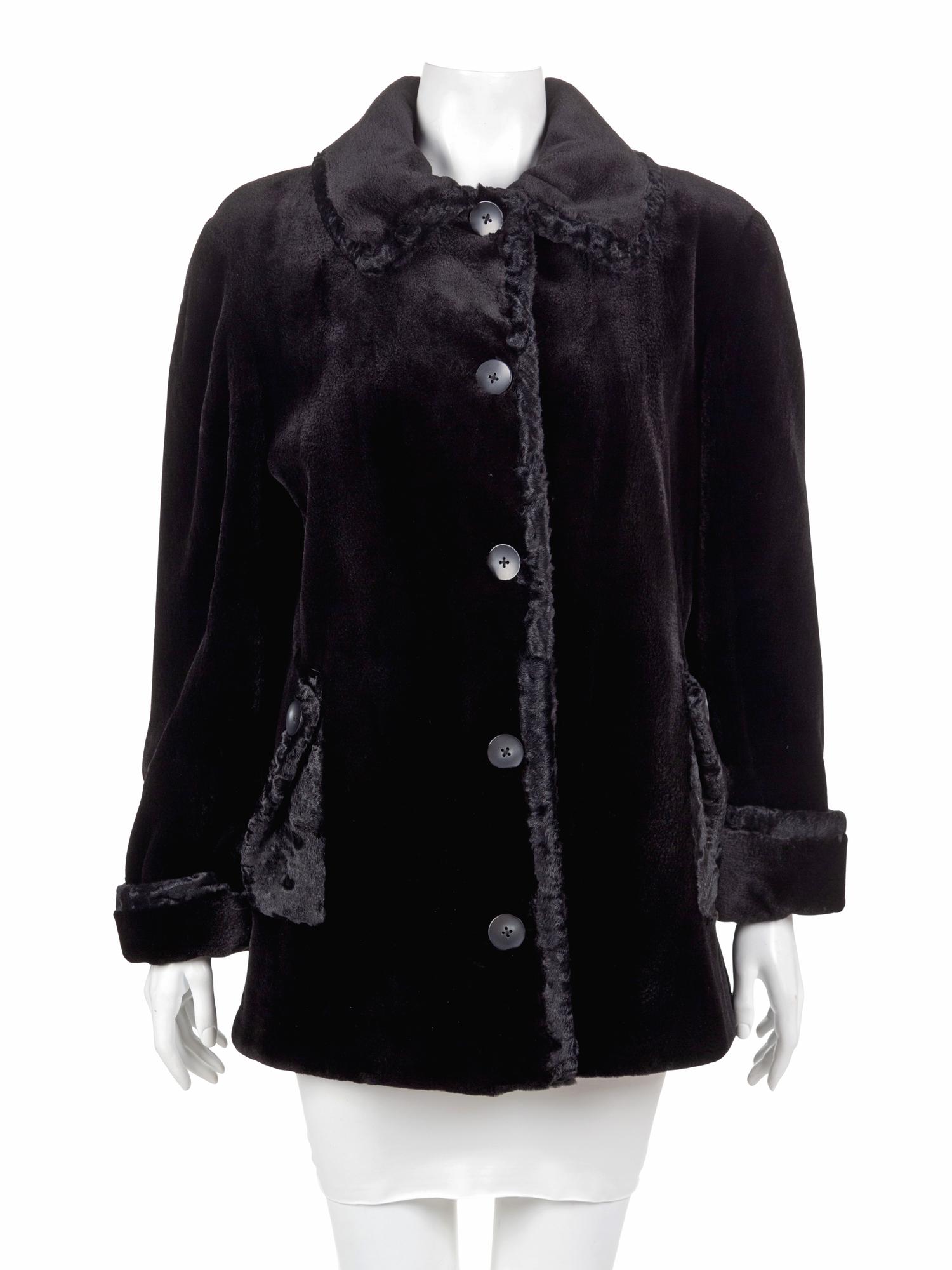 A Neiman Marcus Black Fur Coat with Buttons and Front Pockets, 1990's