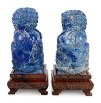 A Pair of Carved Lapis Lazuli Buddhist Lions