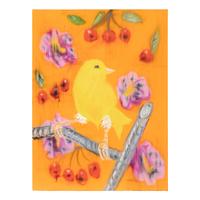 Ann Craven (American, b. 1967) — Yellow Canary (Stepping Out on Orange, with Hollyhocks and Cherries) , 2019