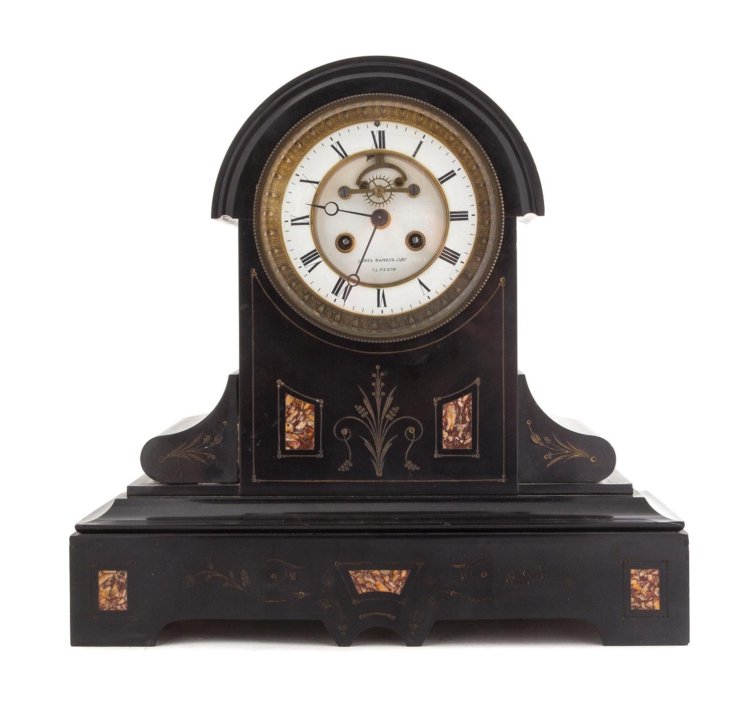 A French Slate Mantel Clock Height 13 3/4 inches. — LATE 19TH CENTURY