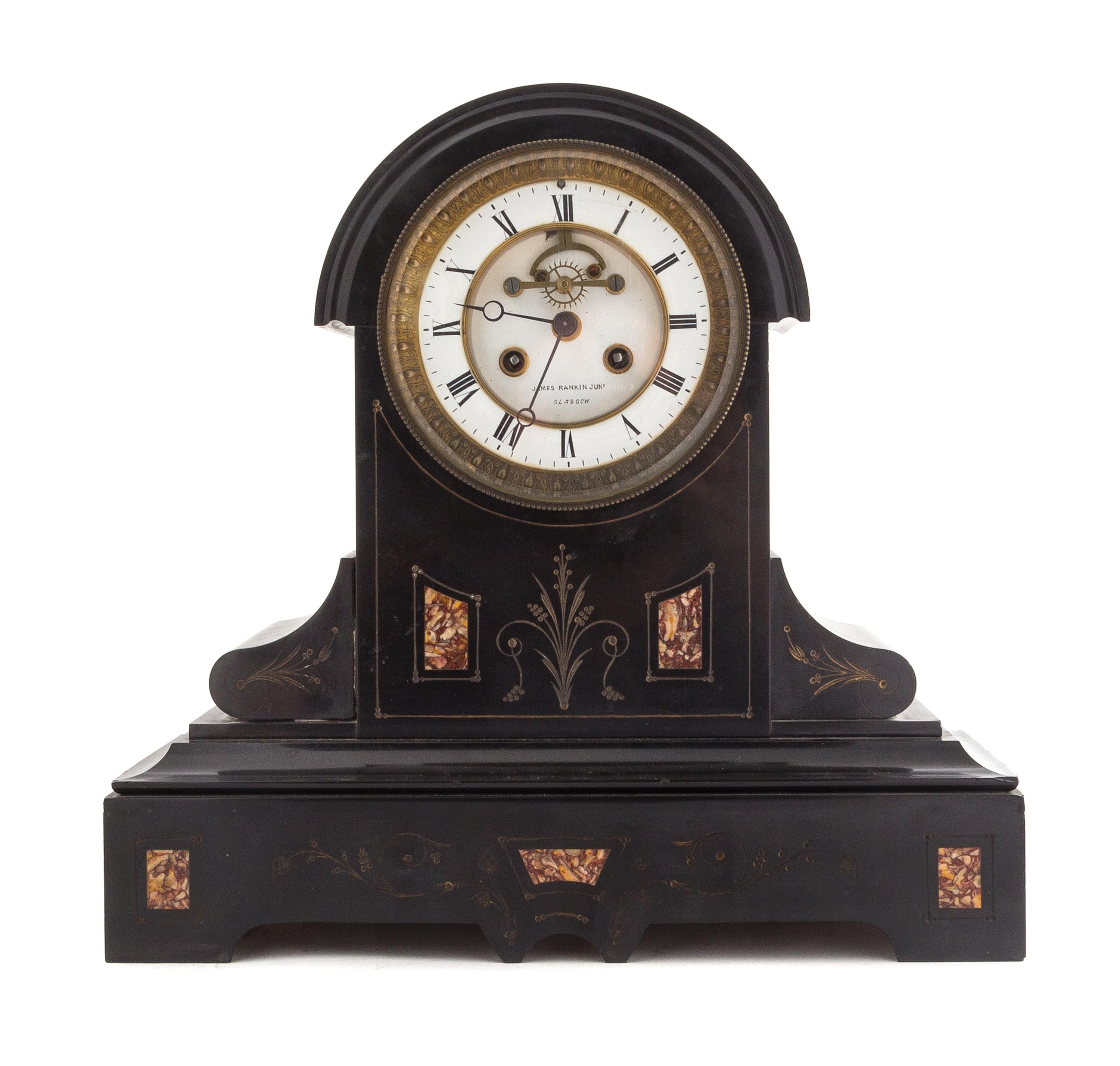 A French Slate Mantel Clock Height 13 3/4 inches. — LATE 19TH CENTURY