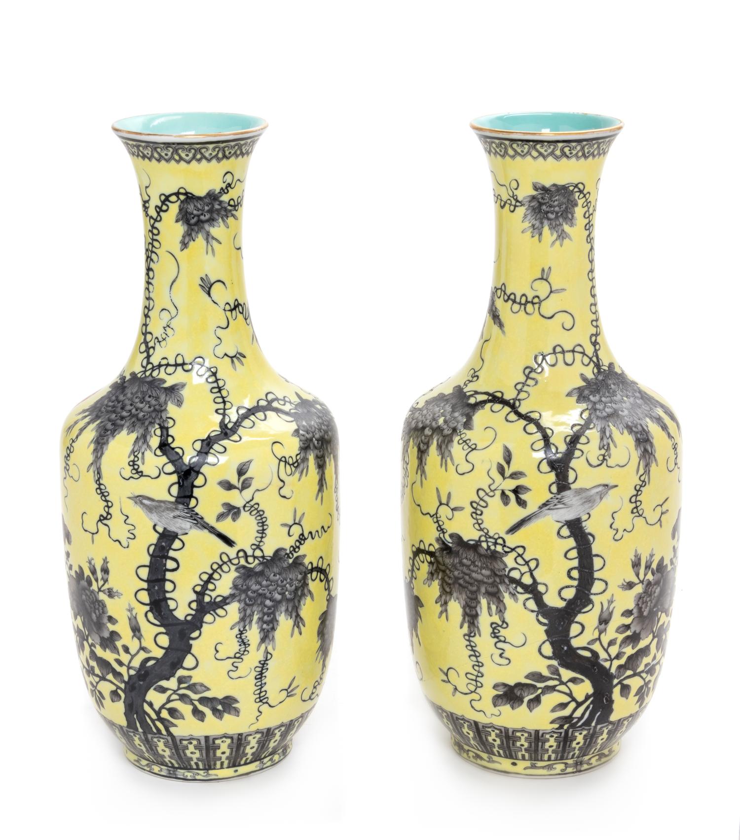 A Pair of Chinese Yellow Ground Grisalle Porcelain Dayazhai Vases