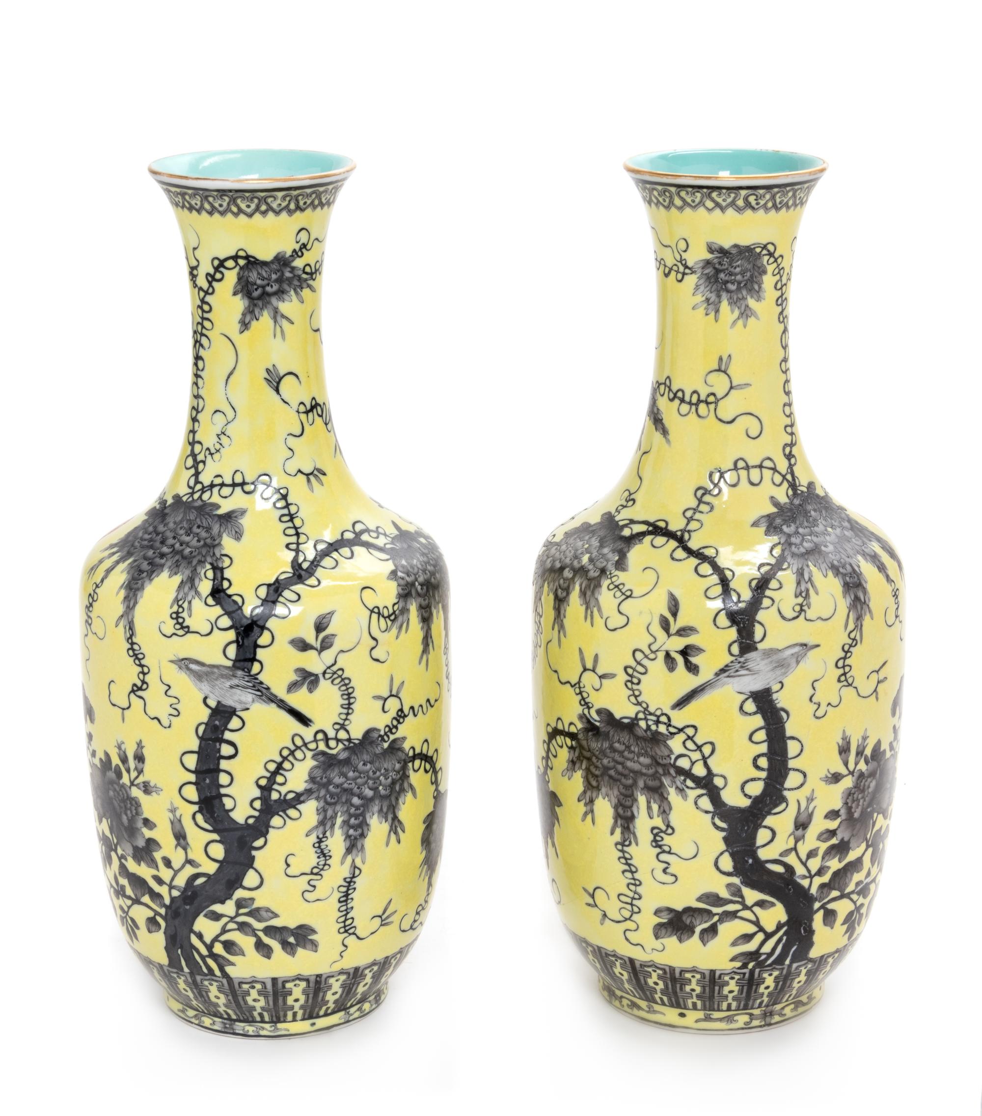 A Pair of Chinese Yellow Ground Grisalle Porcelain Dayazhai Vases