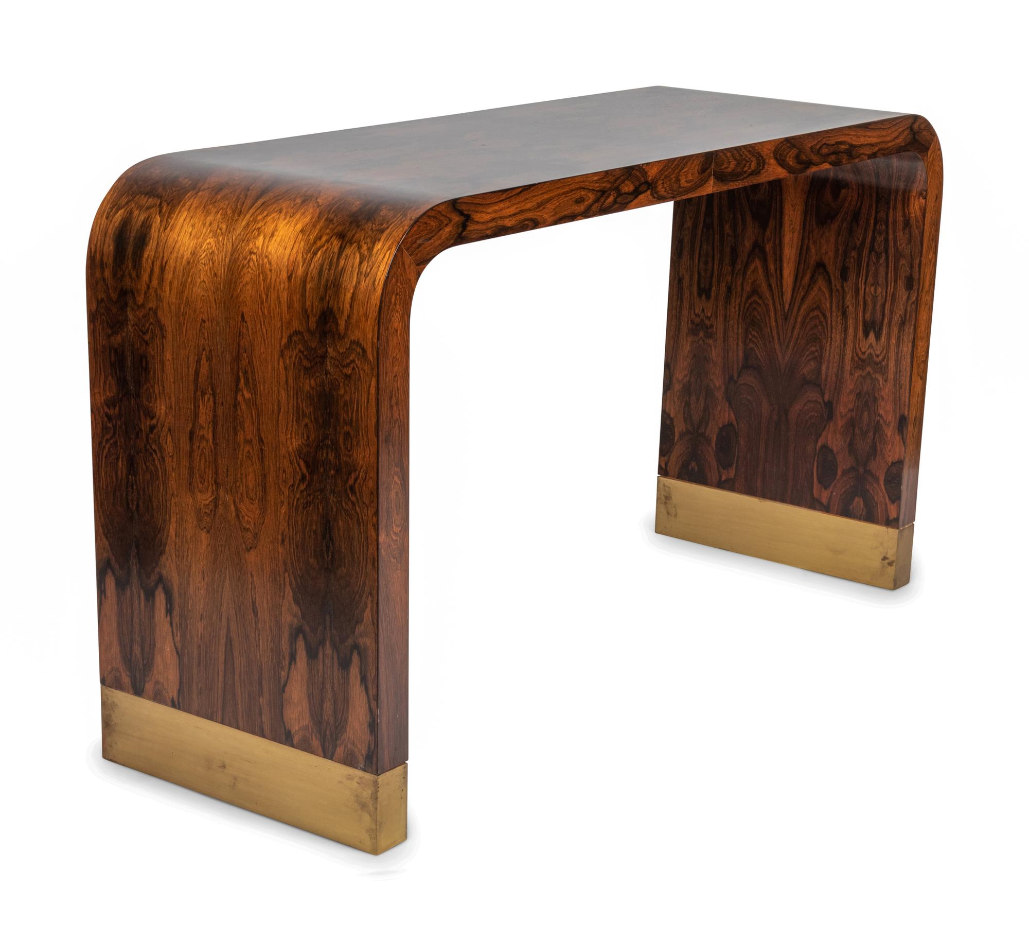 A Contemporary Rosewood and Brass Console Table