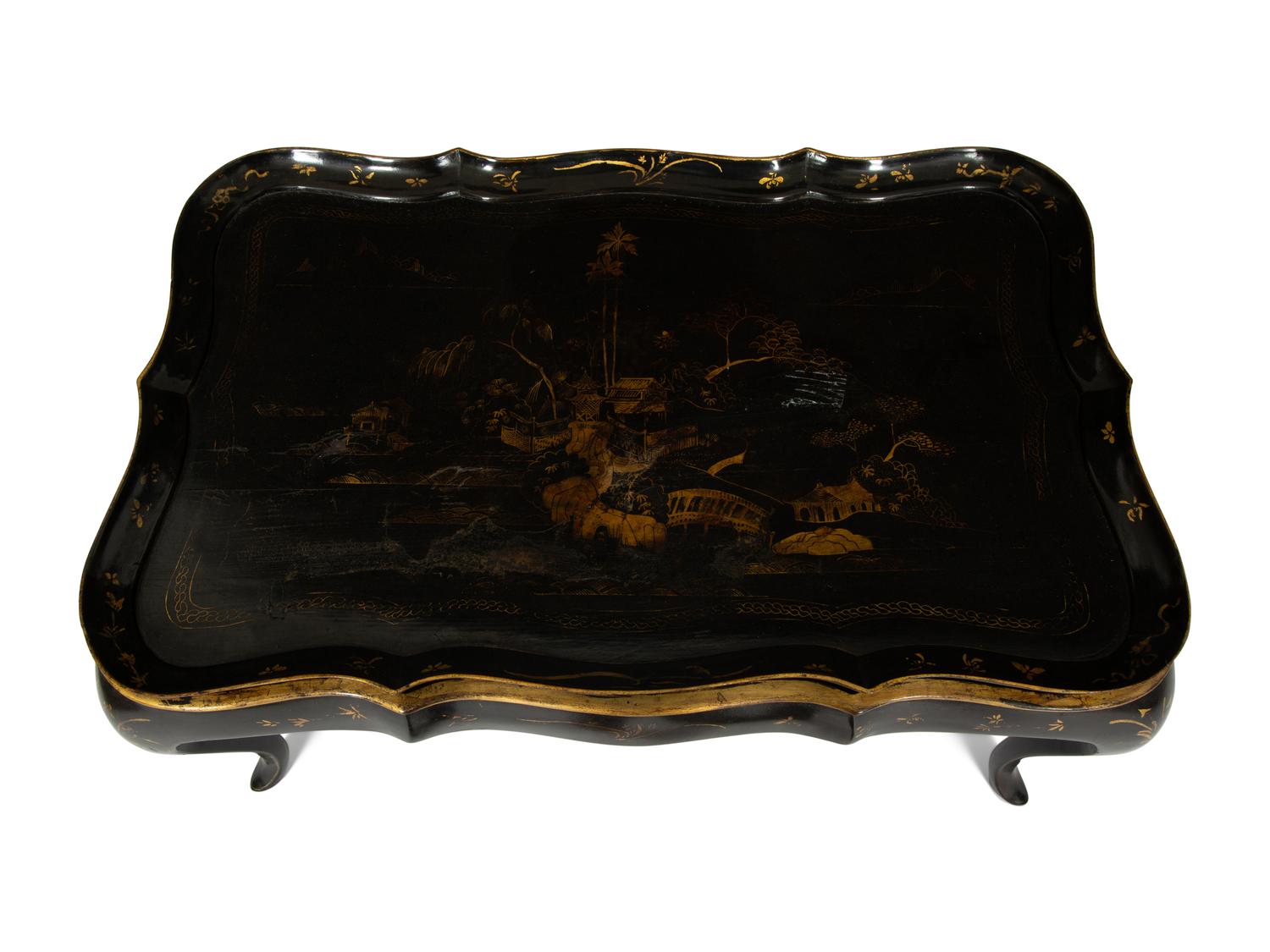 A Black and Gilt Chinoiserie-Decorated Tray Top Low Table