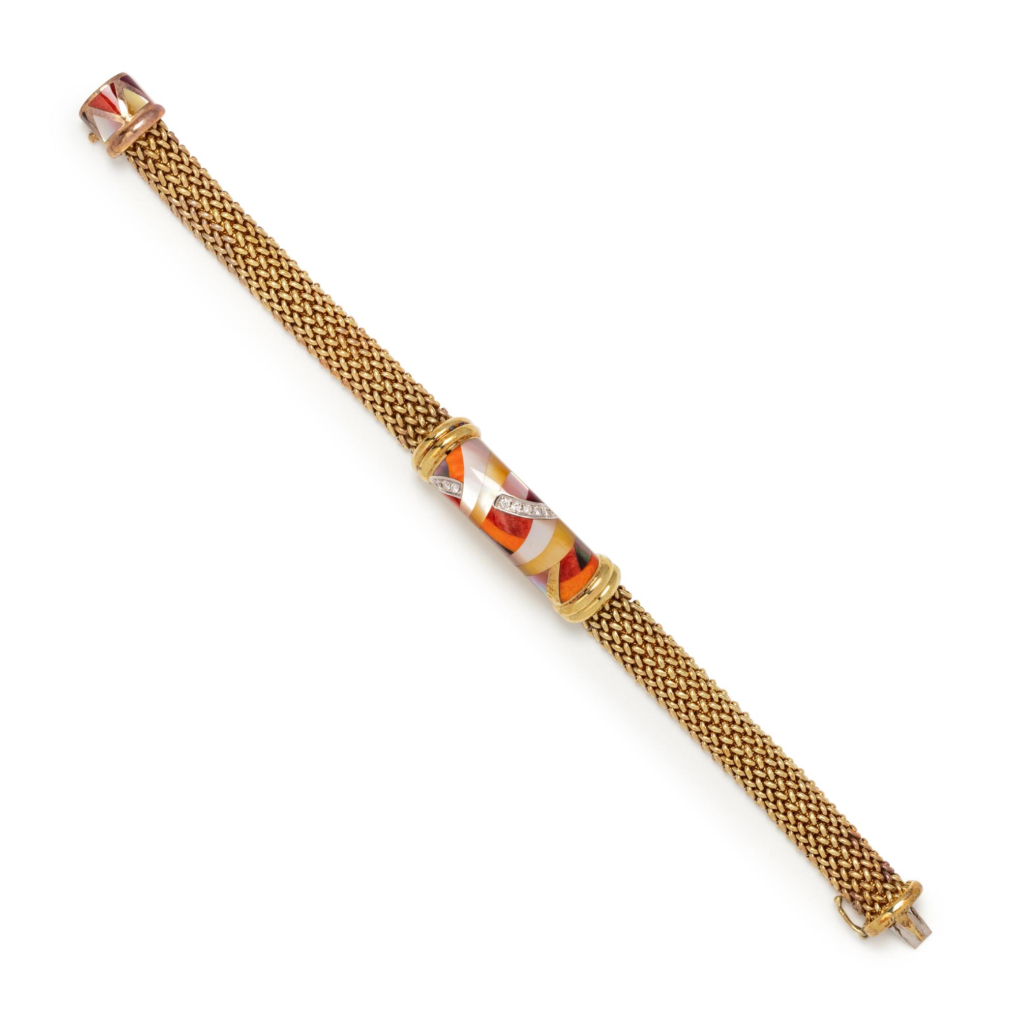ASCH GROSSBARDT, YELLOW GOLD, MULTIGEM INLAY AND DIAMOND BRACELET