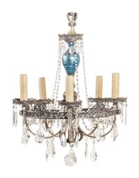 An American Iridescent Glass-Mounted Chandelier Attributed to Durand