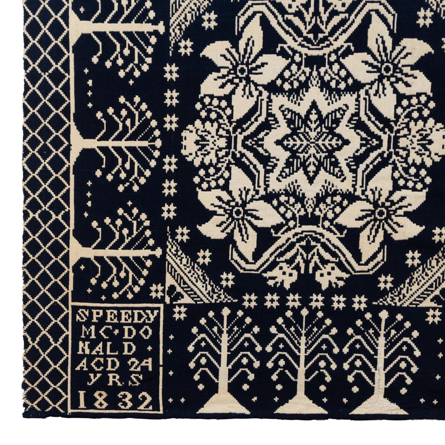 A Jacquard Woven Cotton and Wool Coverlet