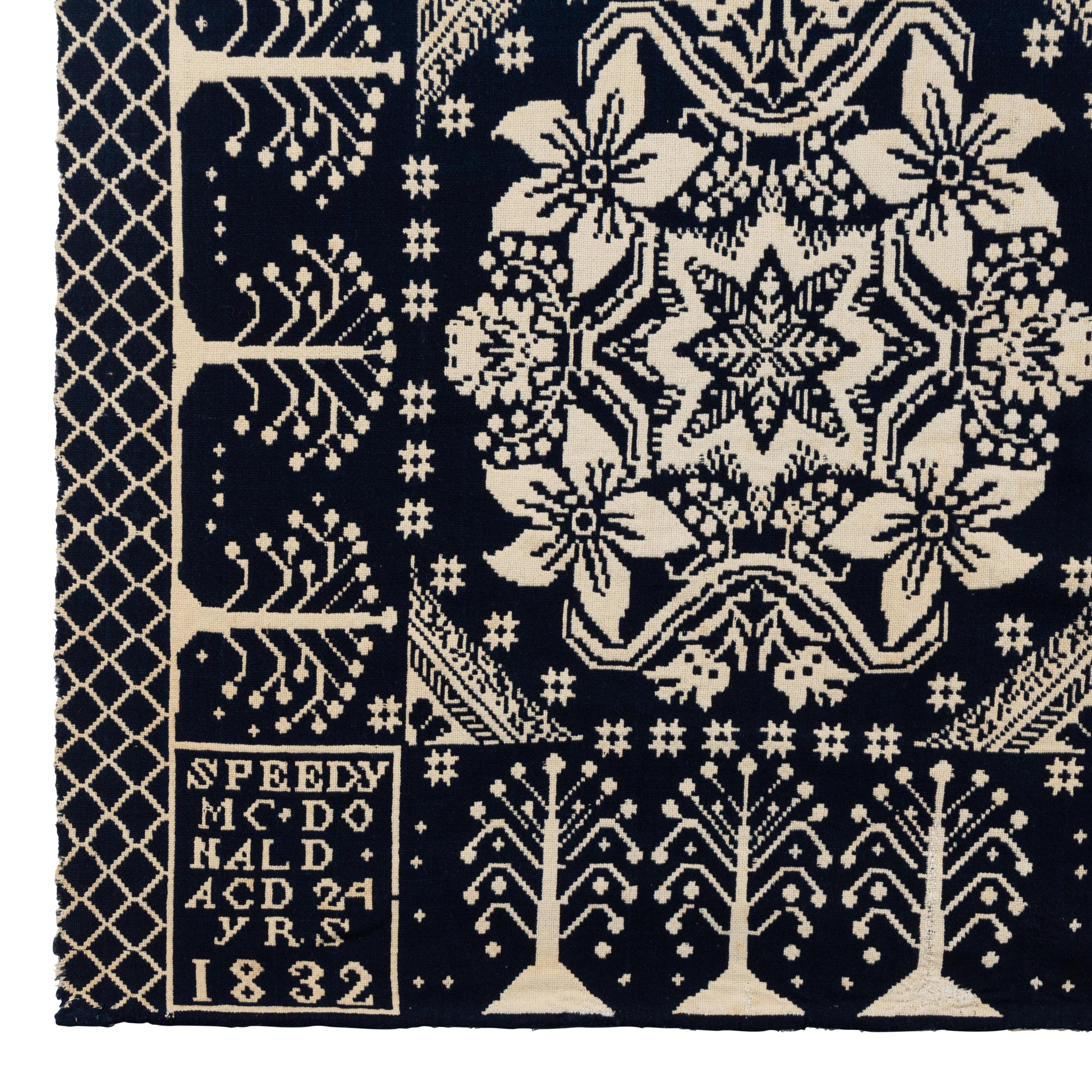 A Jacquard Woven Cotton and Wool Coverlet