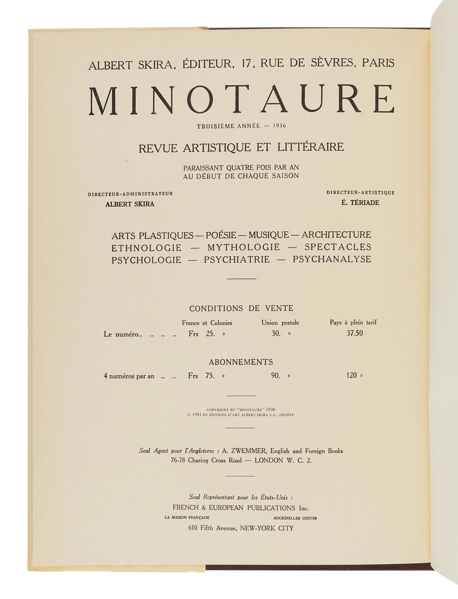 Minotaure. New York: Skira, Rizzoli International Publications, Inc., 1980-1981.