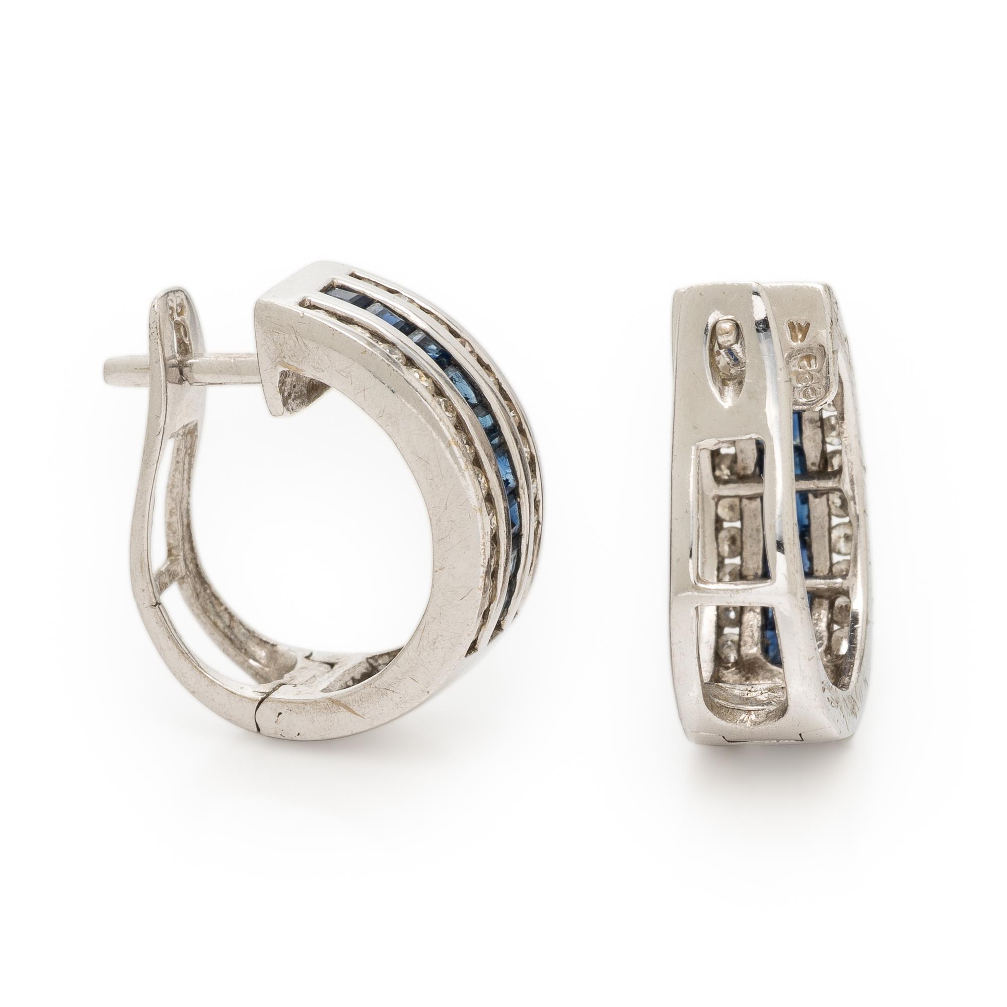 Sapphire, Diamond, and White Gold Earrings