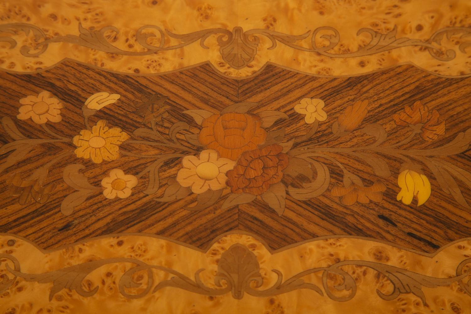 An Italian Burlwood and Marquetry Musical Jewelry Box