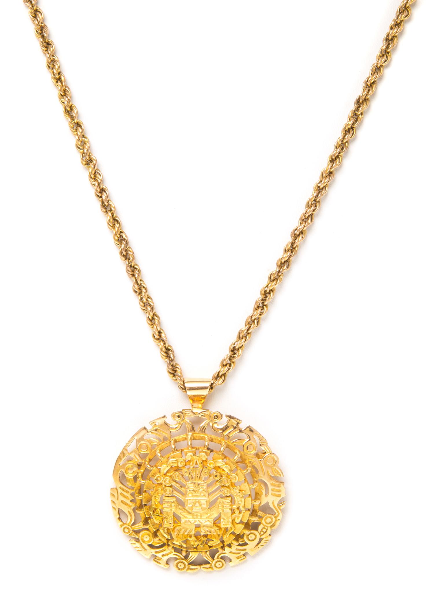 A Yellow Gold Pendant/Brooch Gold and Rope Chain Necklace, 30.50 dwts.