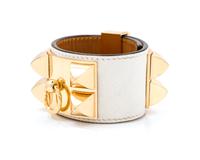 An Hermes White Leather Collier de Chien Bracelet, 9" x 1.5"
