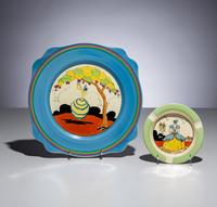 Clarice Cliff (English, 1899–1972) — Idyll pattern 'Leda' Platter and Ashtray