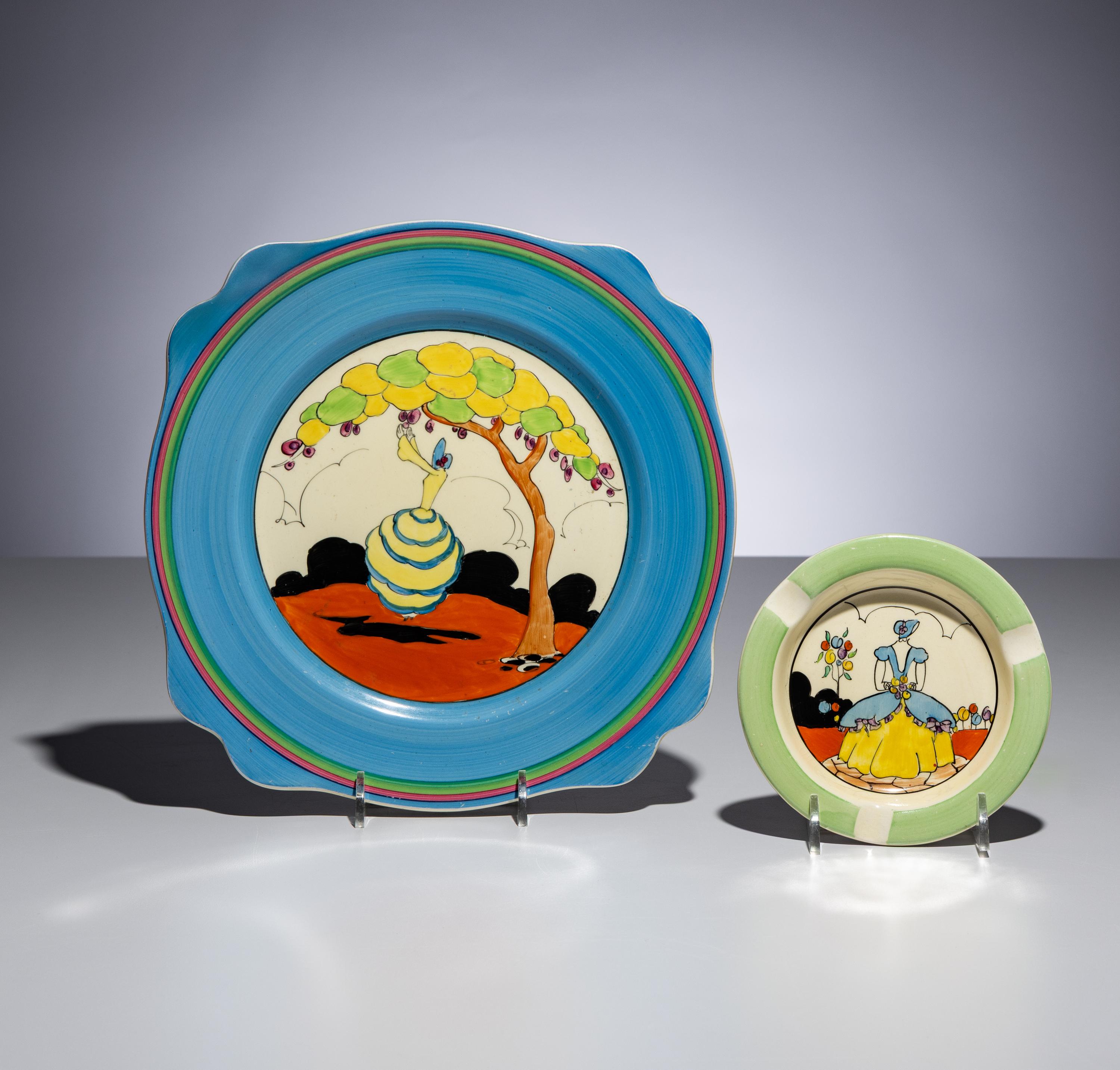 Clarice Cliff (English, 1899–1972) — Idyll pattern 'Leda' Platter and Ashtray