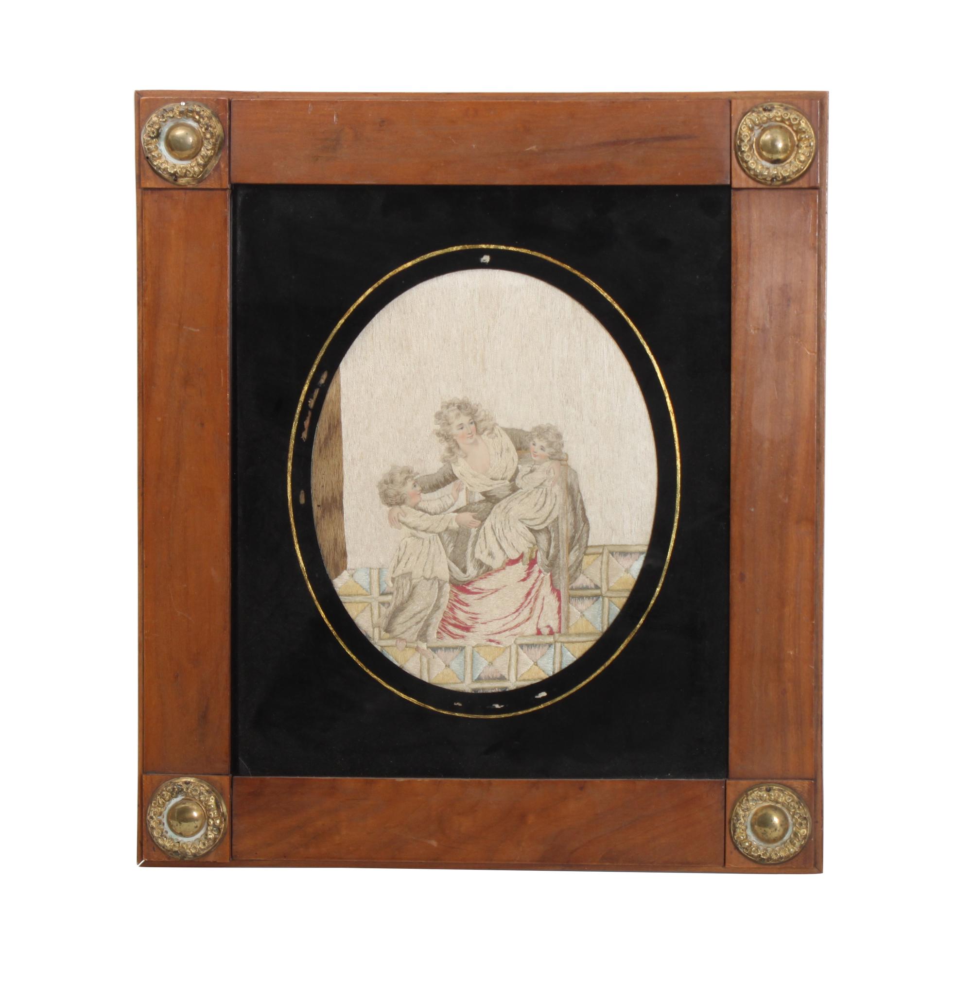 Four Victorian Embroideries Height 19 1/4 x width 17 inches (largest in frame)