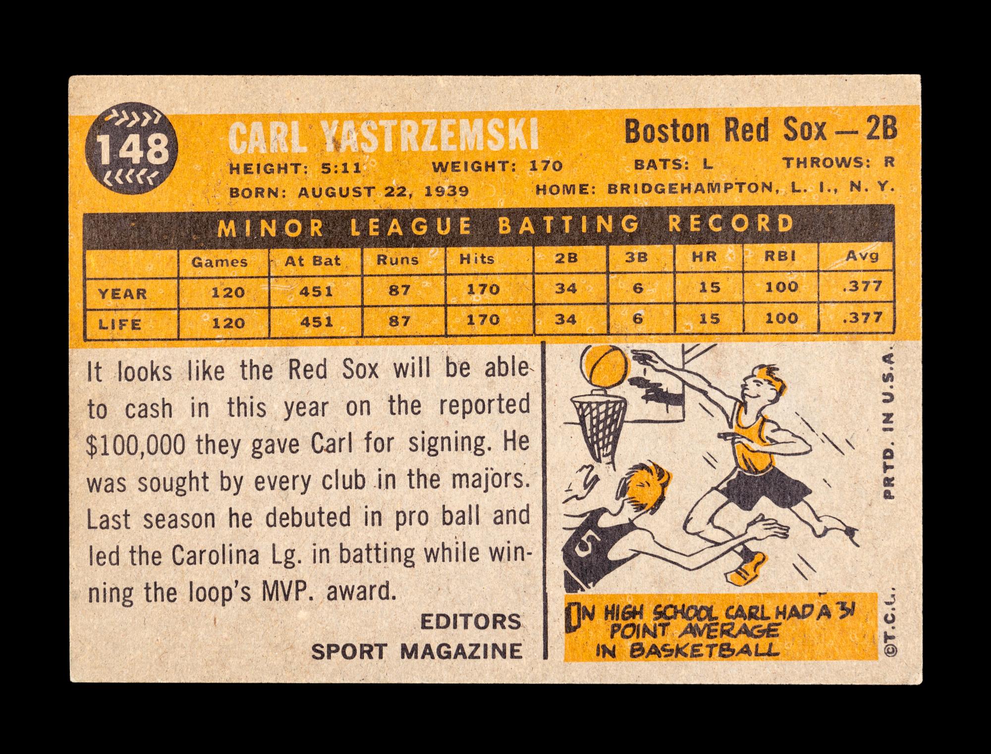 A 1960 Topps Carl Yastrzemski Rookie Baseball Card No. 148