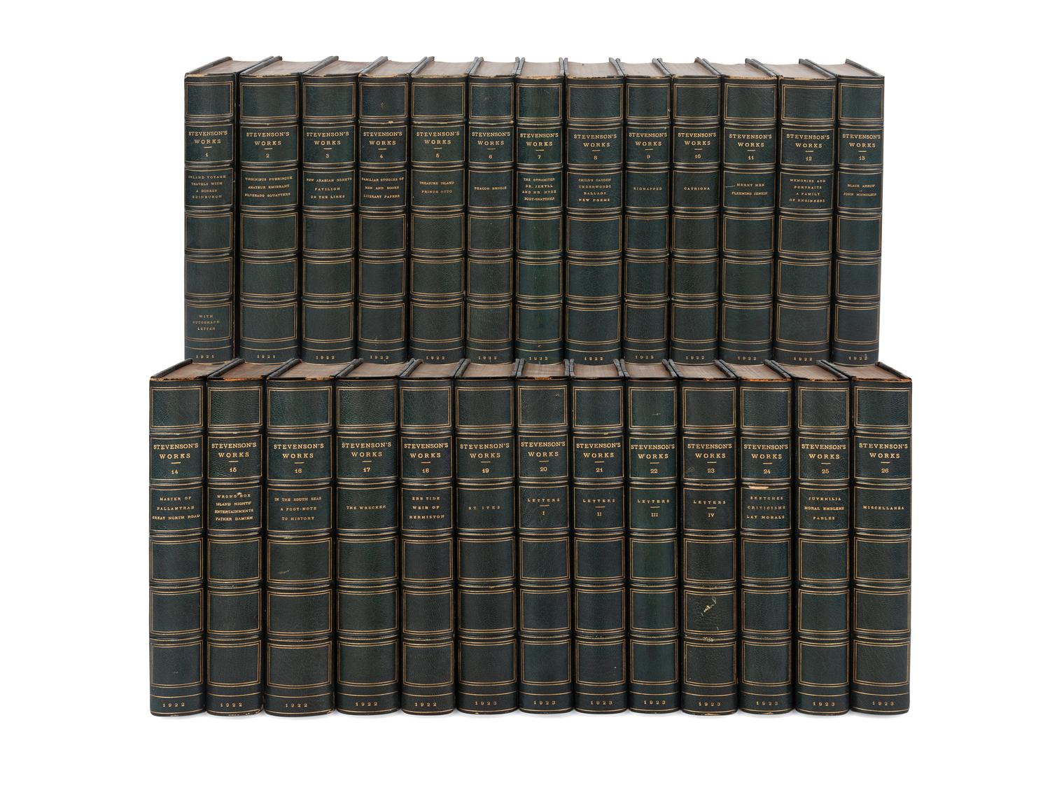 [BINDINGS]. STEVENSON, Robert Louis (1850-1894). Works . New York: Charles Scribner’s Sons, 1921-1923.