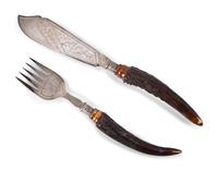 A Group of English Antler and Bone-Handled Flatware and Serving Pieces