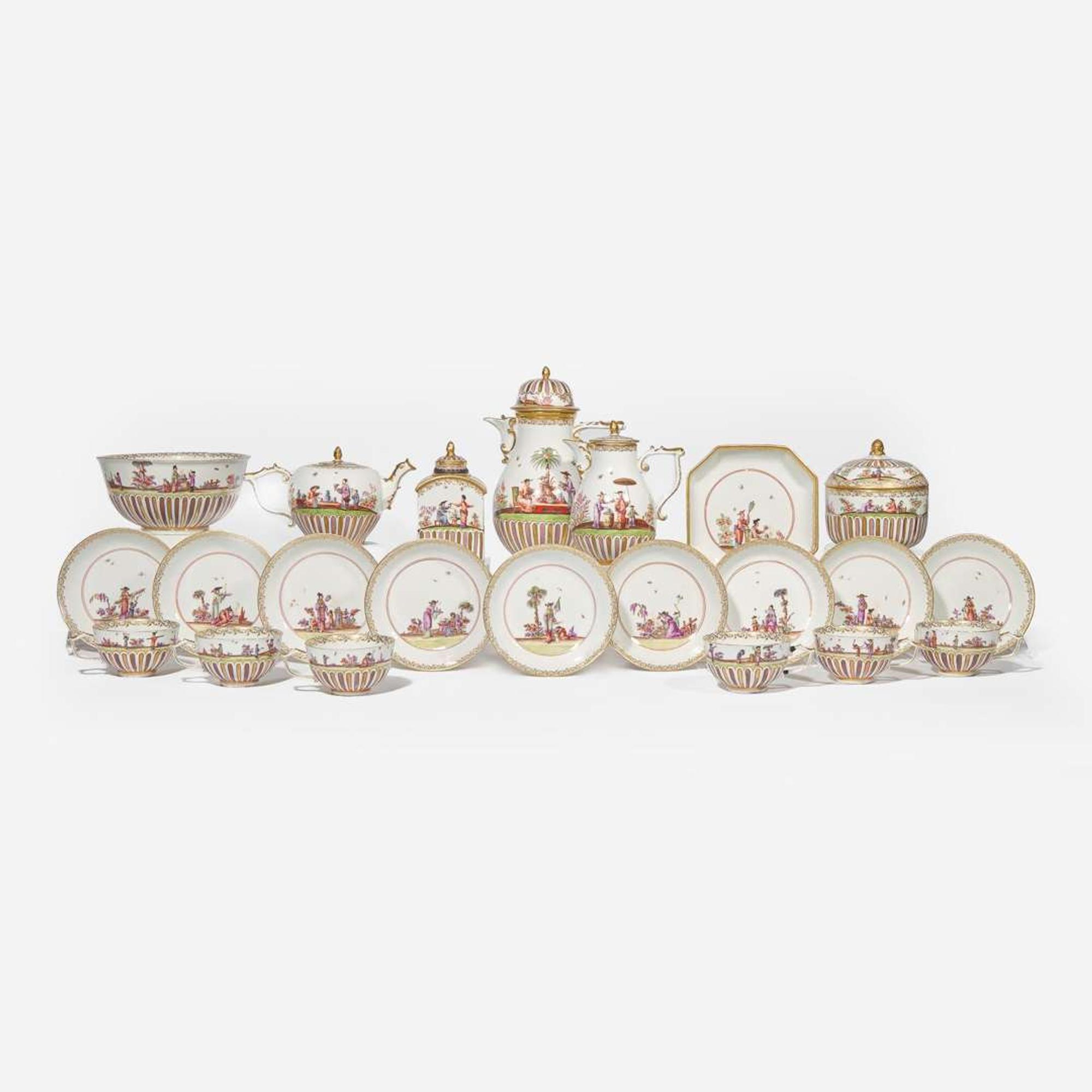 A Meissen chinoiserie porcelain tea and coffee service circa 1735