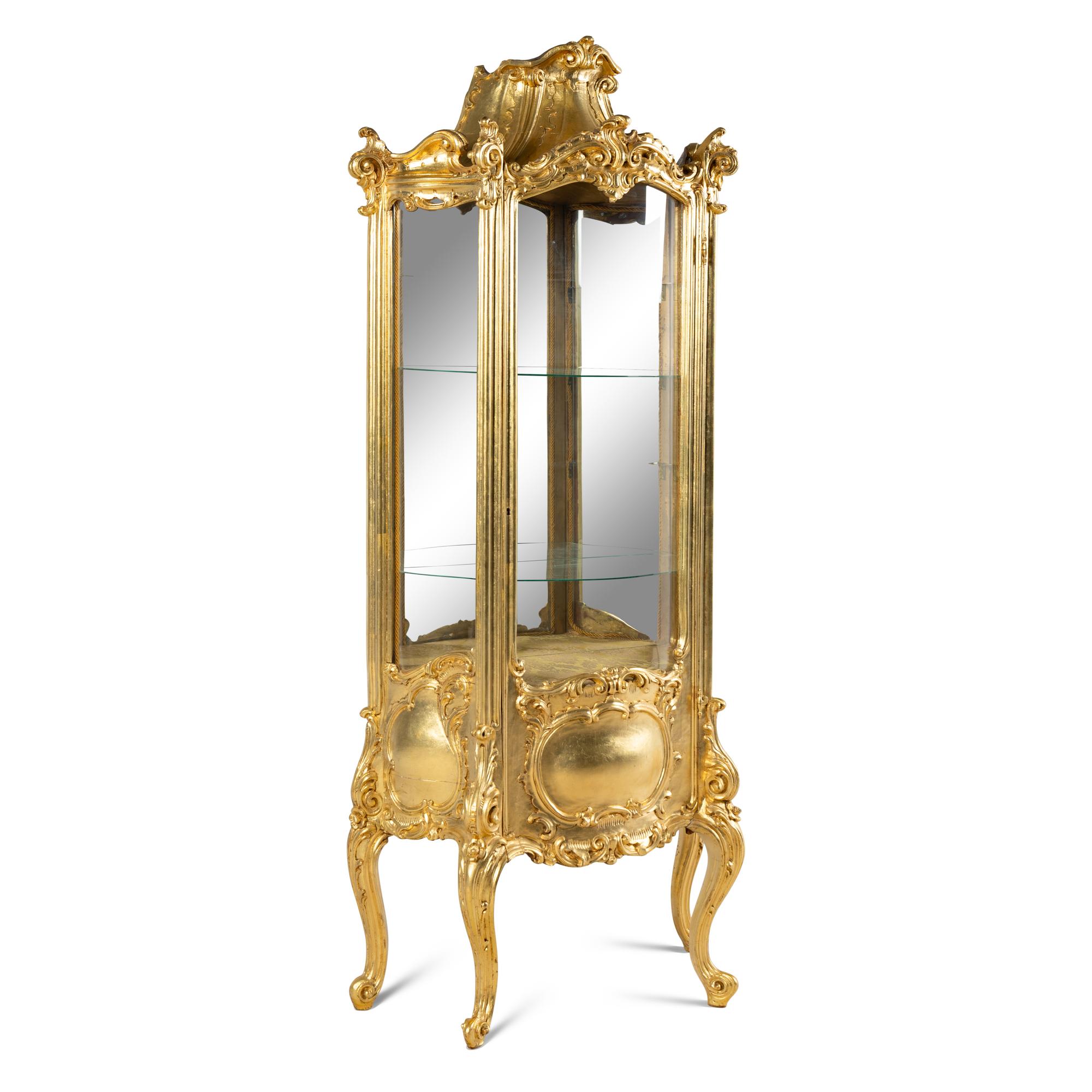 A Louis XV Style Giltwood Vitrine Cabinet