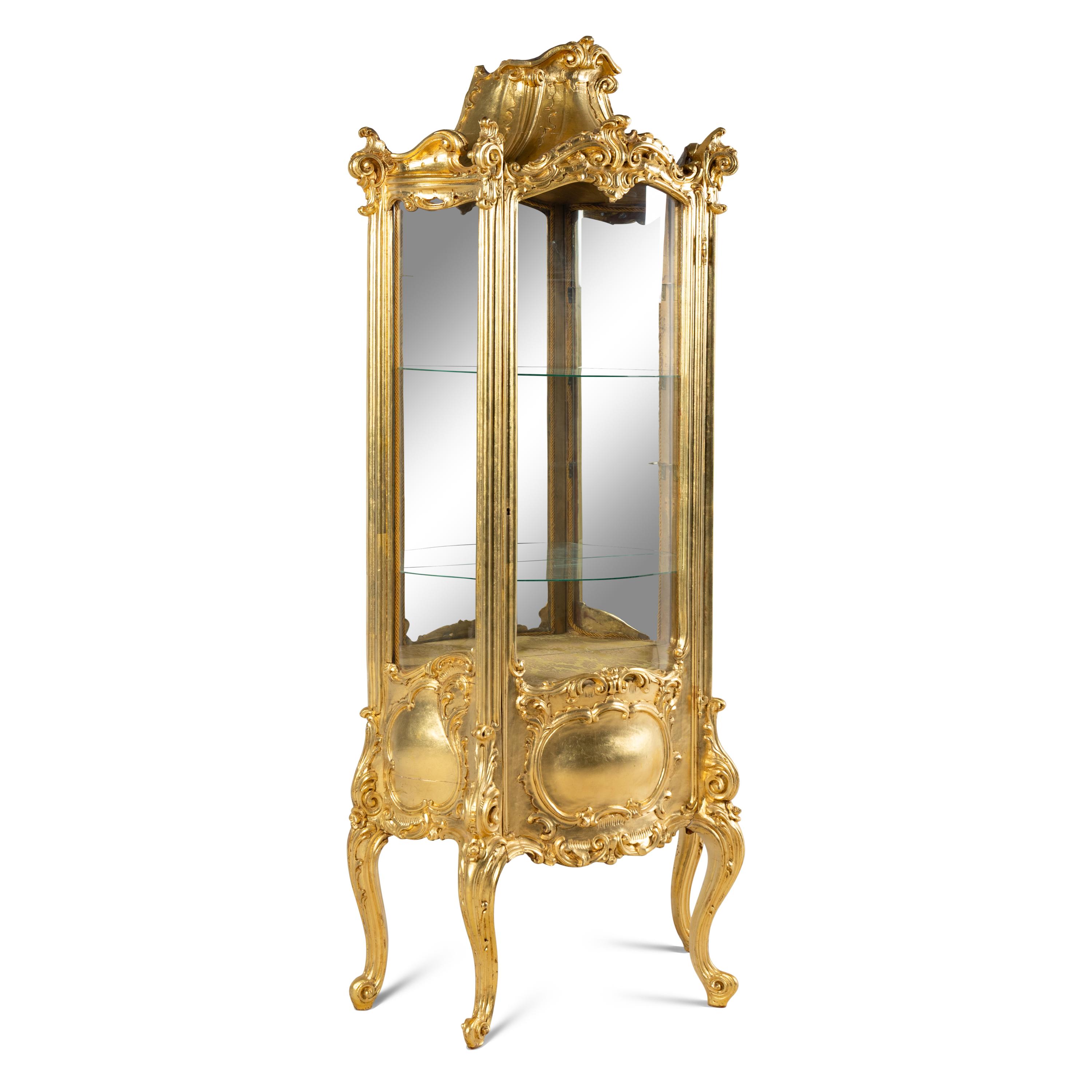 A Louis XV Style Giltwood Vitrine Cabinet