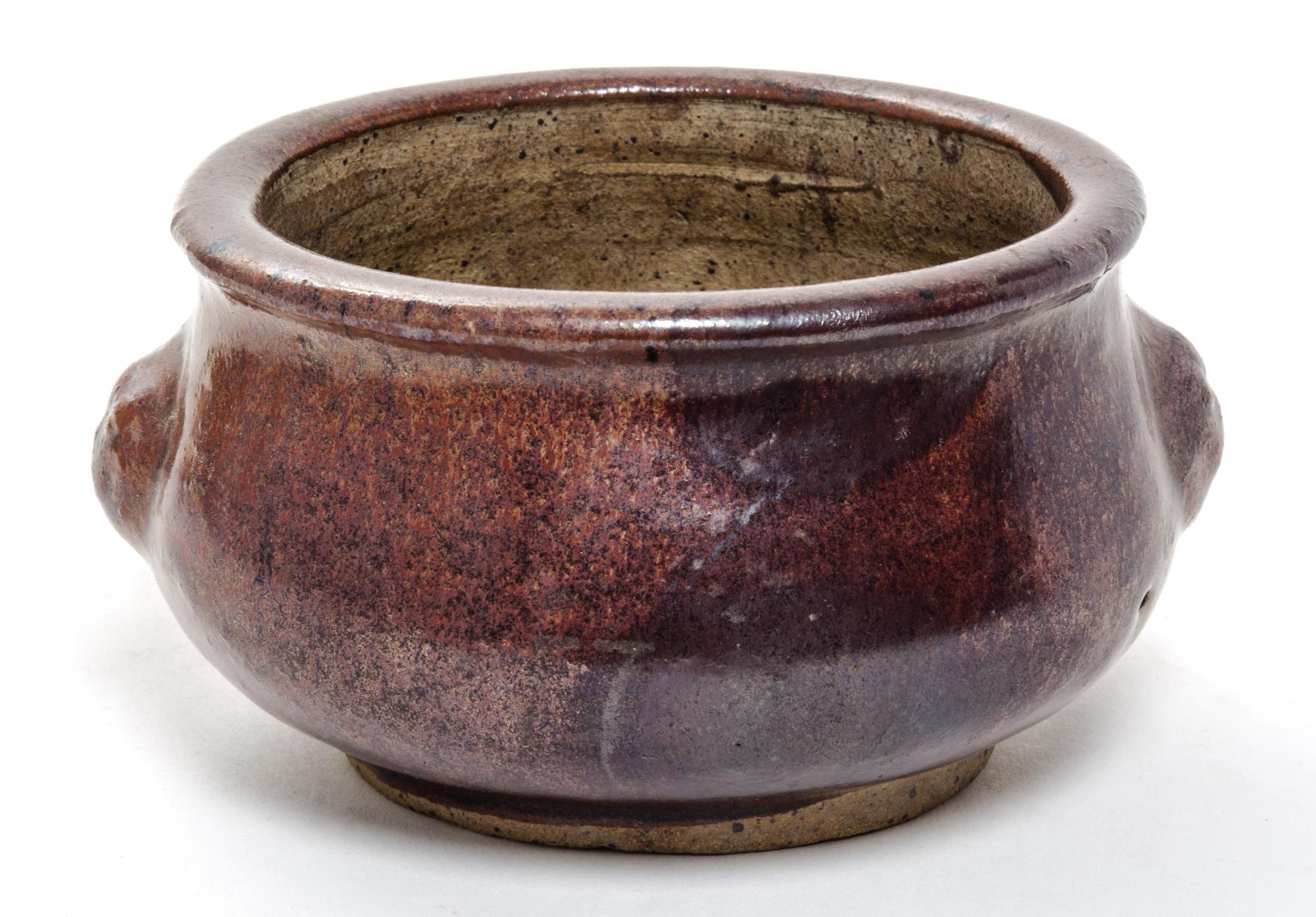 A Brown Glazed Stoneware Censer Diameter 5 inches.