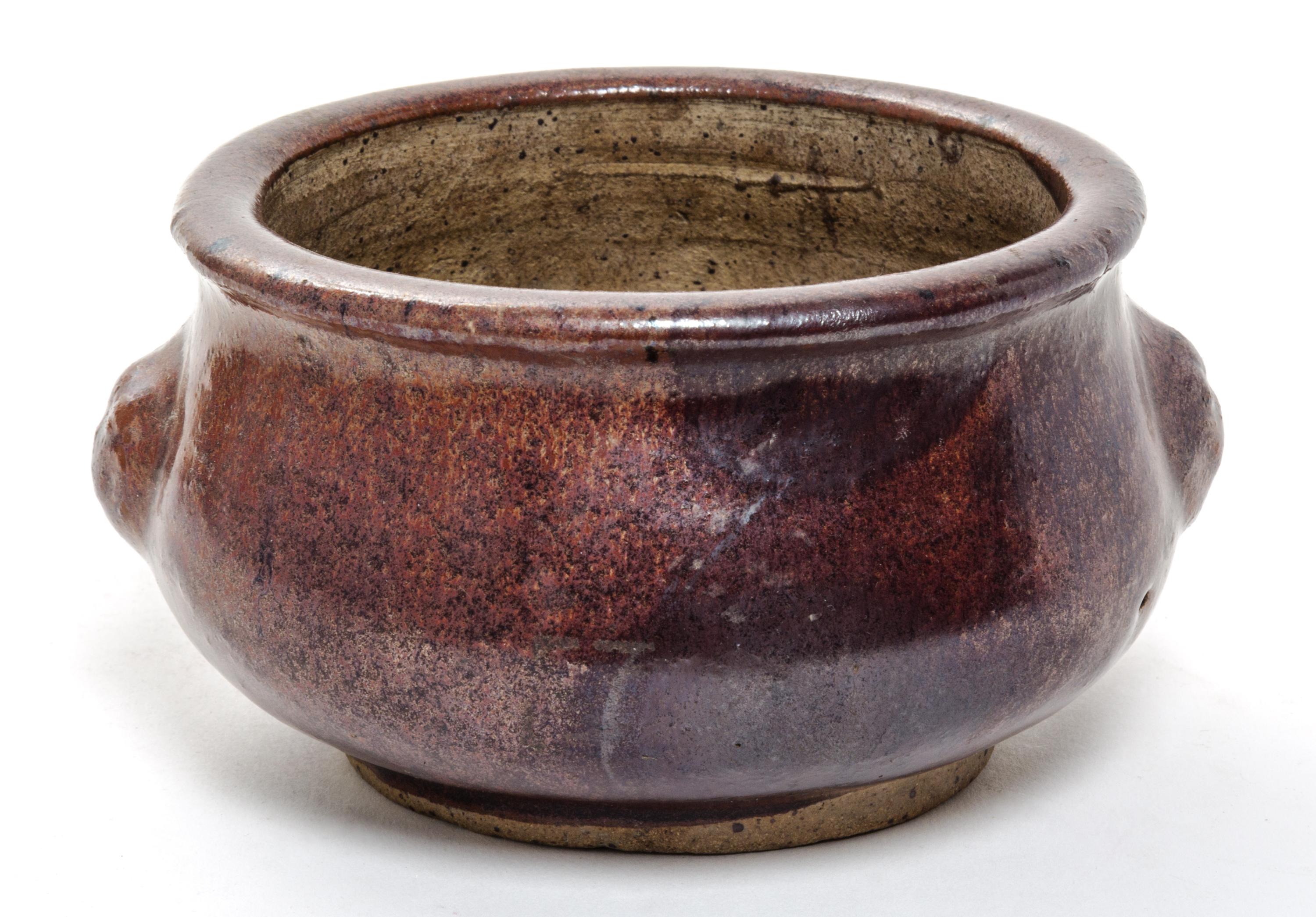 A Brown Glazed Stoneware Censer Diameter 5 inches.