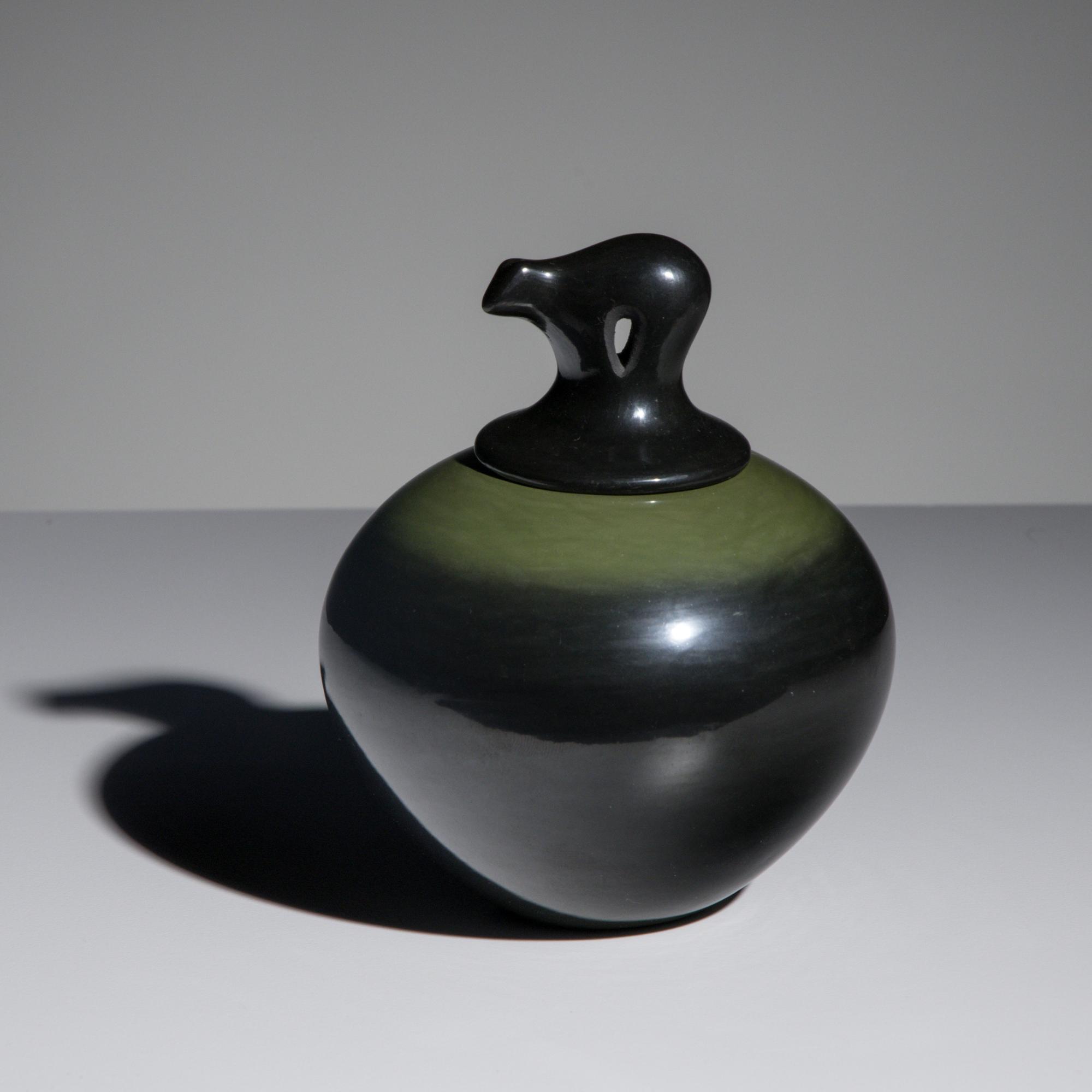 Russell Sanchez (San Ildefonso, b. 1963) — Black and Green Pottery Jar, with Lid