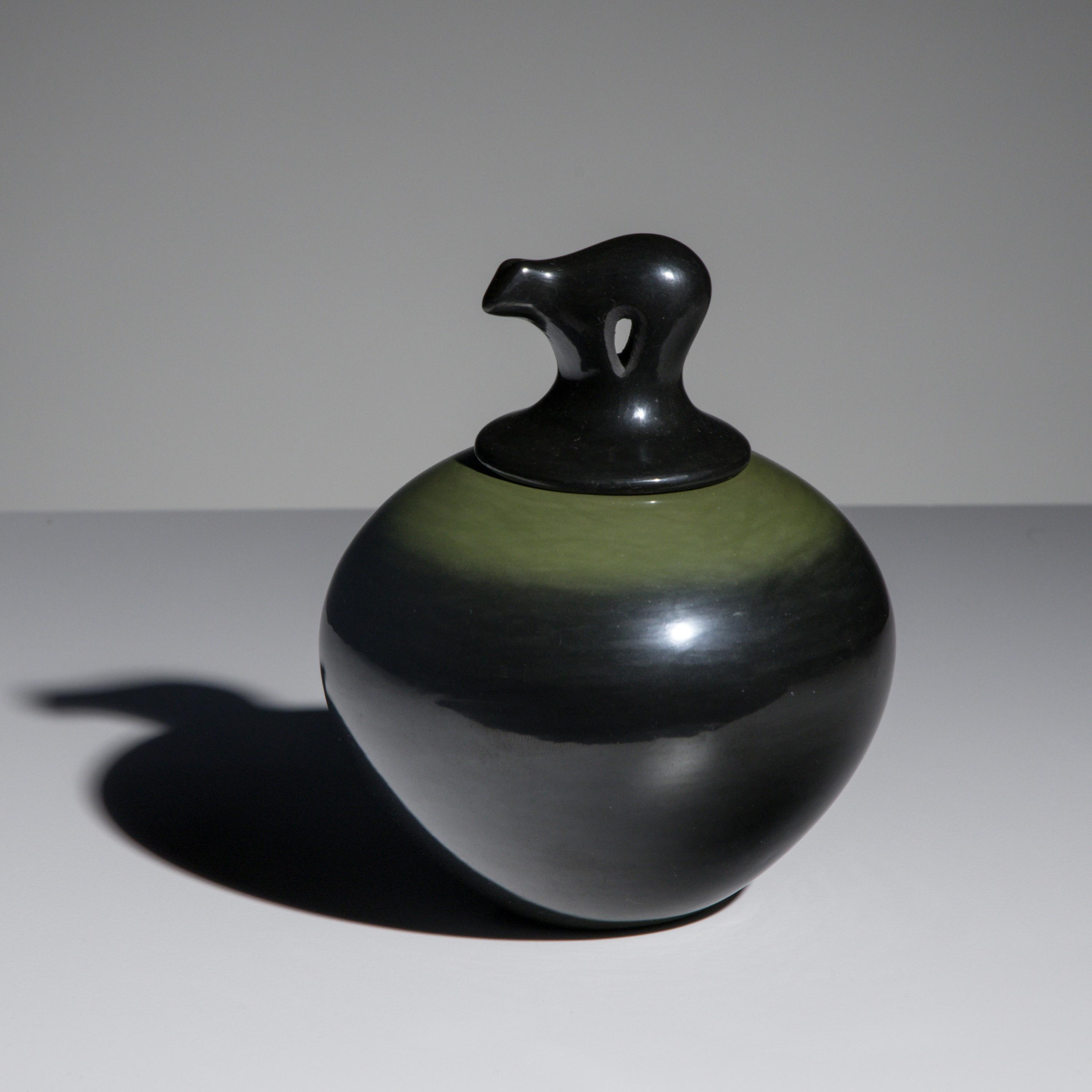 Russell Sanchez (San Ildefonso, b. 1963) — Black and Green Pottery Jar, with Lid