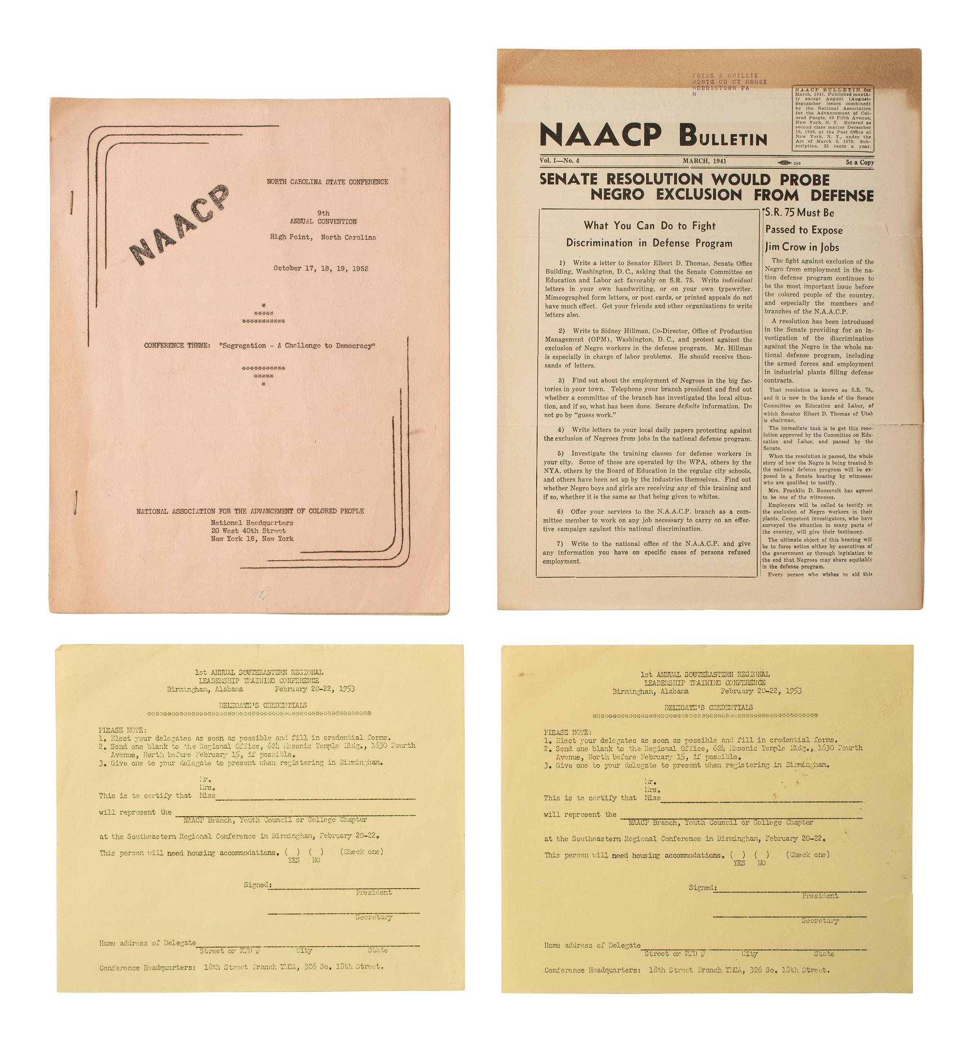 [CIVIL RIGHTS]. A collection of pamphlets, forms, and other ephemera related to the NAACP.