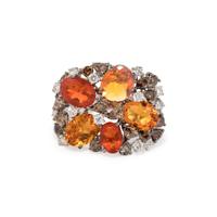 FIRE OPAL, COLORED DIAMOND AND DIAMOND RING
