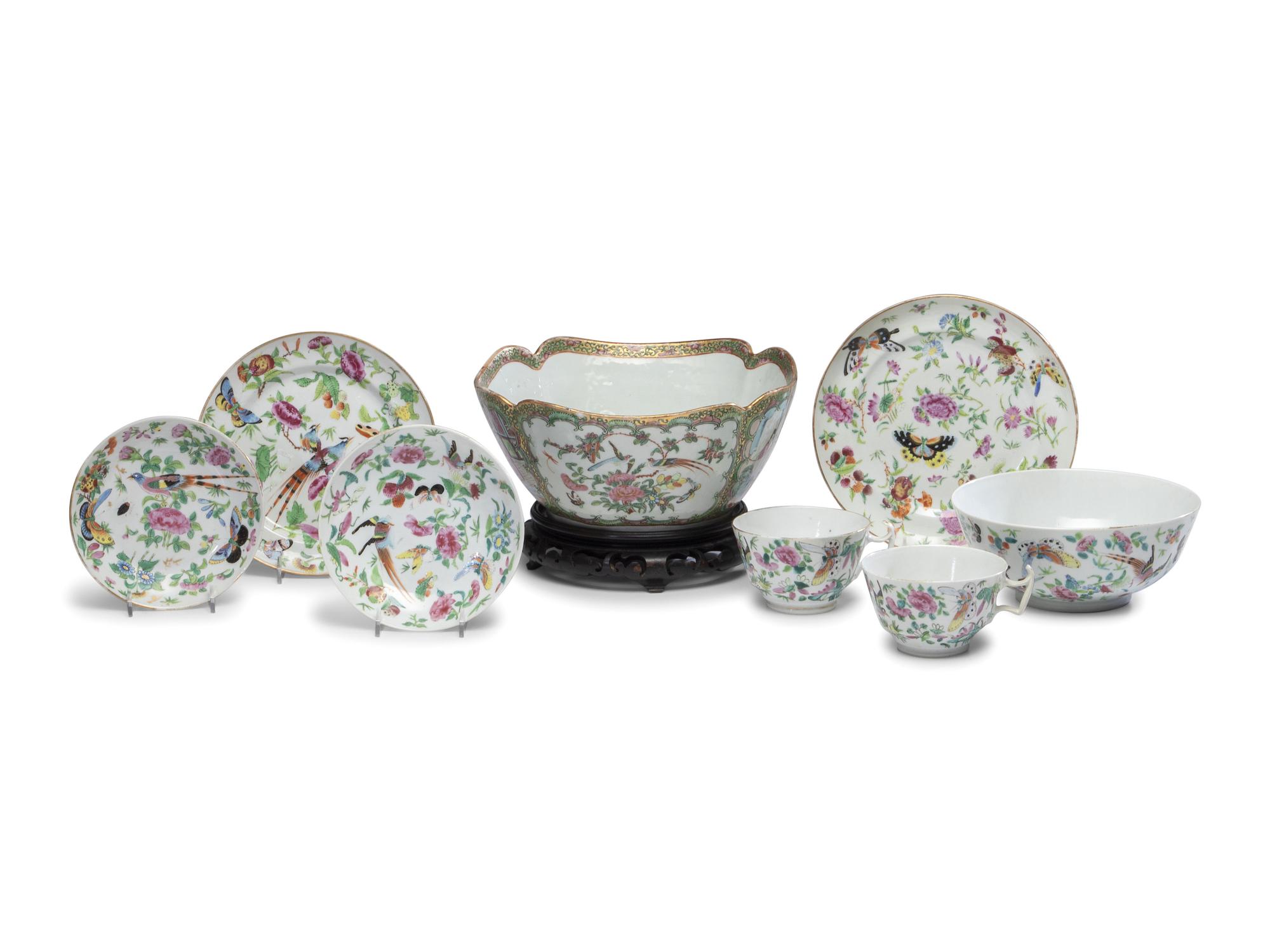 Nine Chinese Export Porcelain Famille Rose and Rose Medallion Articles