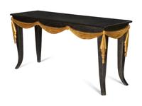 An Ebonized Console Table with Granite Top and Gilt Swag Motif