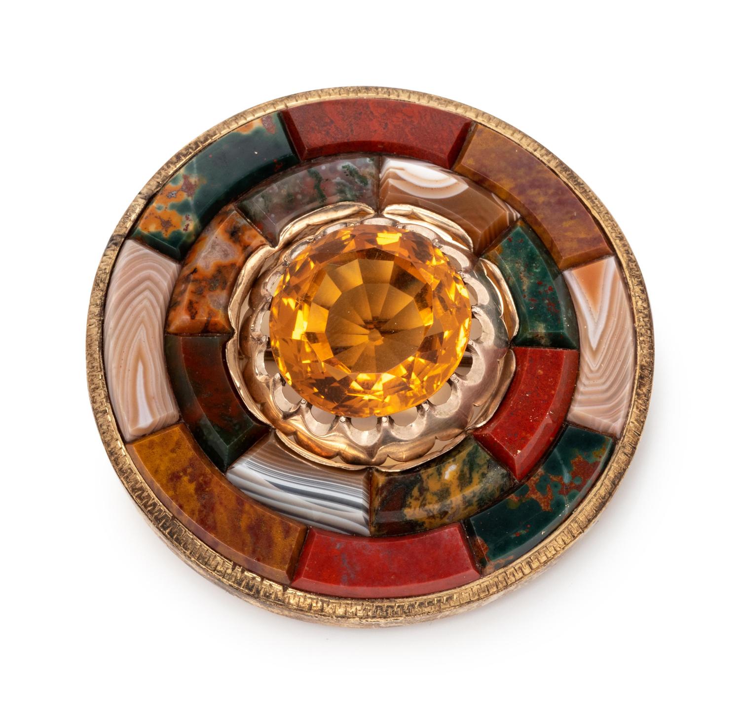 A Victorian Yellow Gold, Citrine and Agate Pendant/Brooch,