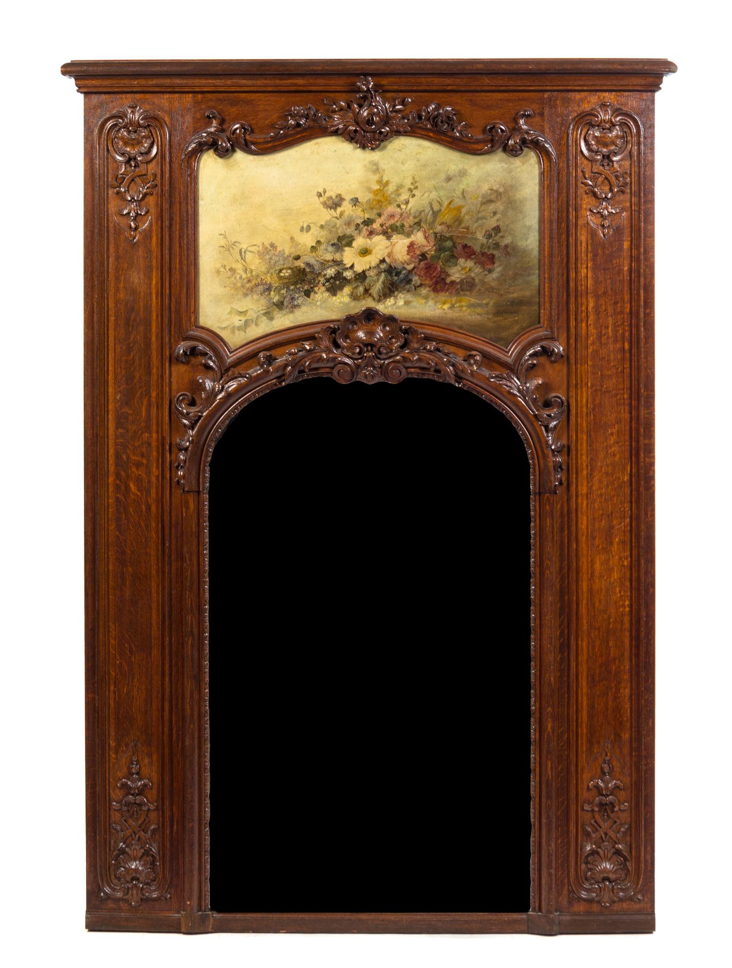 A Louis XVI Style Oak Trumeau Mirror Height 63 x width 44 inches. — 19TH CENTURY
