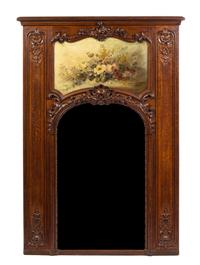 A Louis XVI Style Oak Trumeau Mirror Height 63 x width 44 inches. — 19TH CENTURY