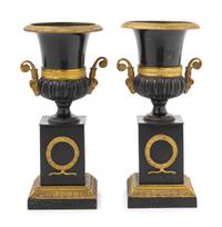 A Pair of Empire Style Gilt and Patinated Bronze Campagna Urns