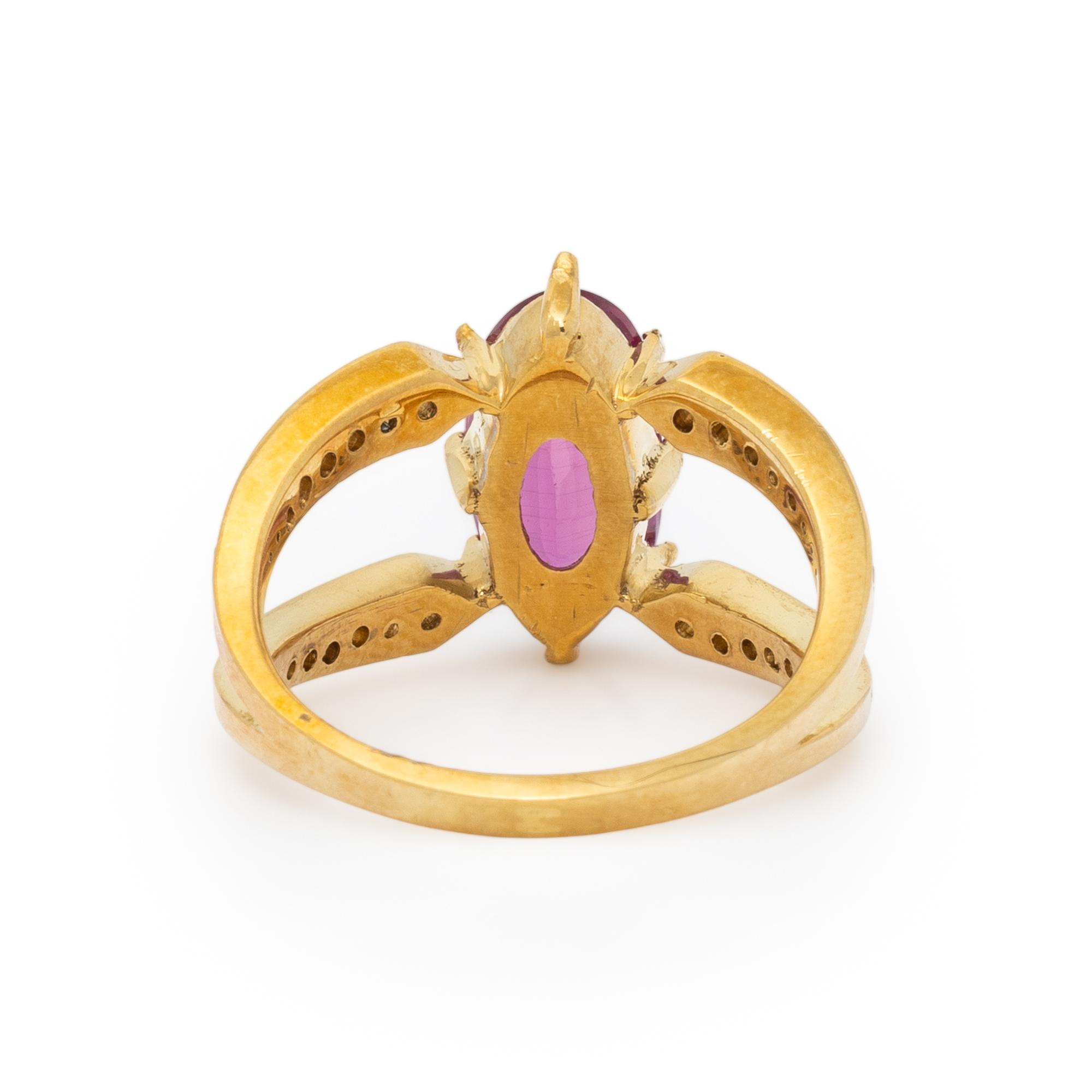 RUBY, DIAMOND, AND YELLOW GOLD RING