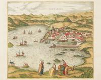 A group of four hand-colored copper engravings depicting town views, from Civitates Orbis Terrarum , Georg Braun (1541-1622) and Frans Hogenberg (1535-1590), 1575 or later