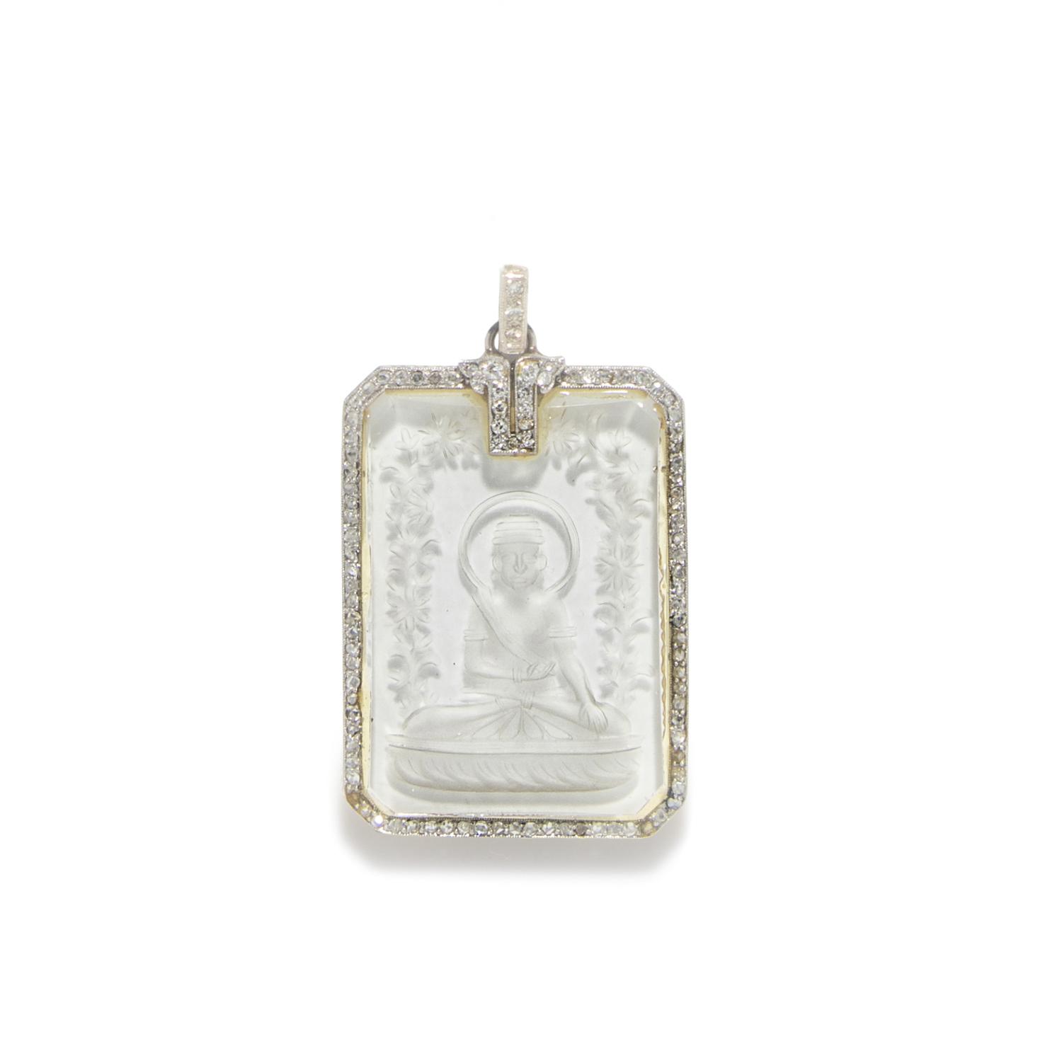 ART DECO, ROCK CRYSTAL AND DIAMOND PENDANT