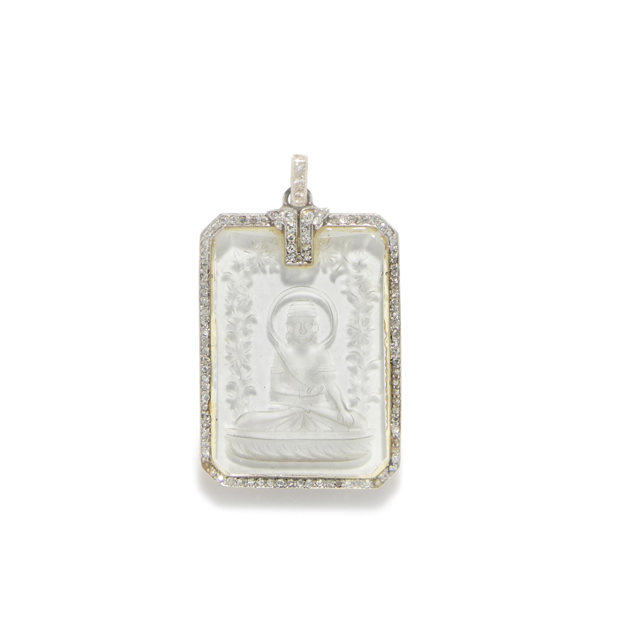 ART DECO, ROCK CRYSTAL AND DIAMOND PENDANT