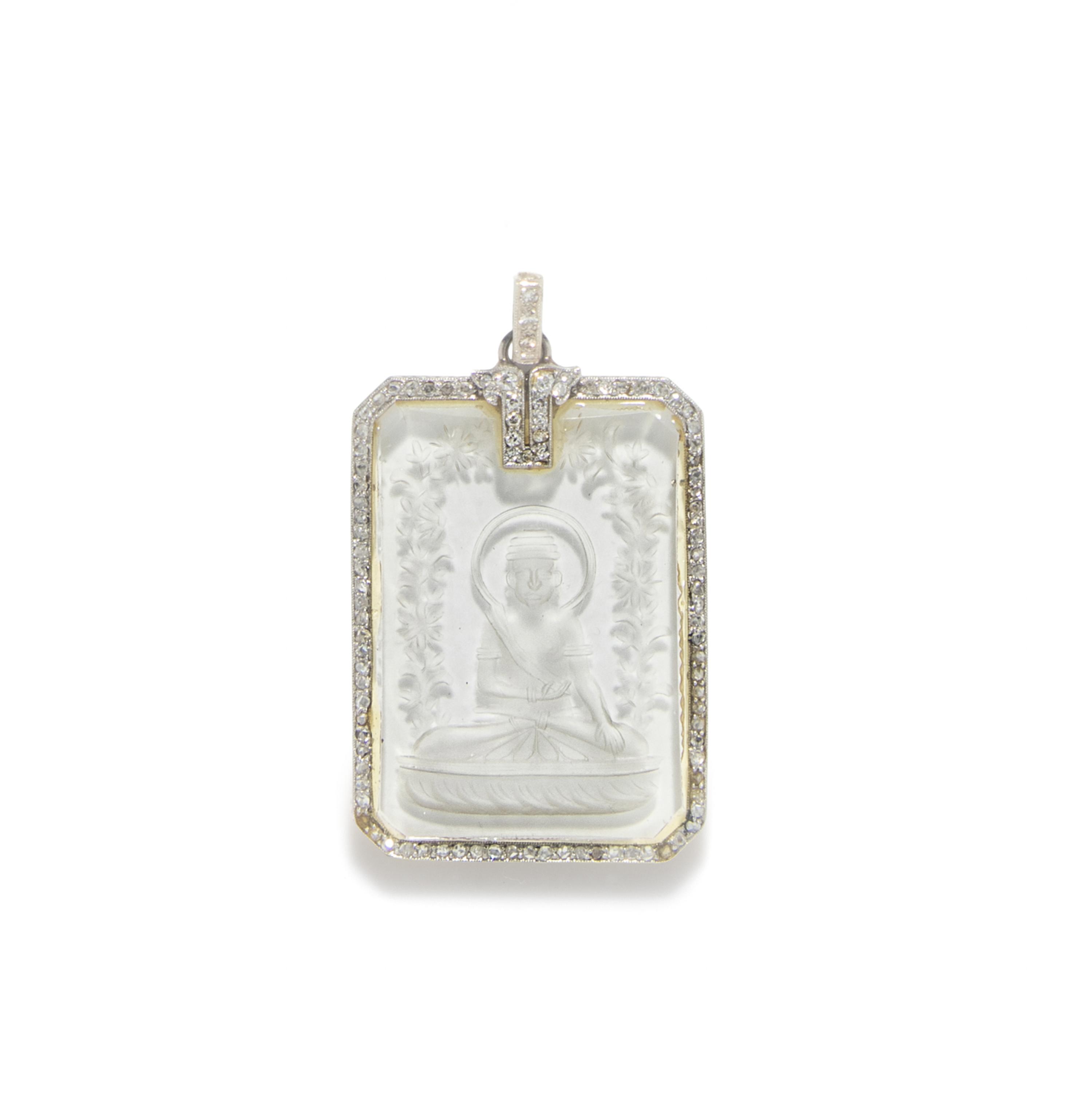 ART DECO, ROCK CRYSTAL AND DIAMOND PENDANT