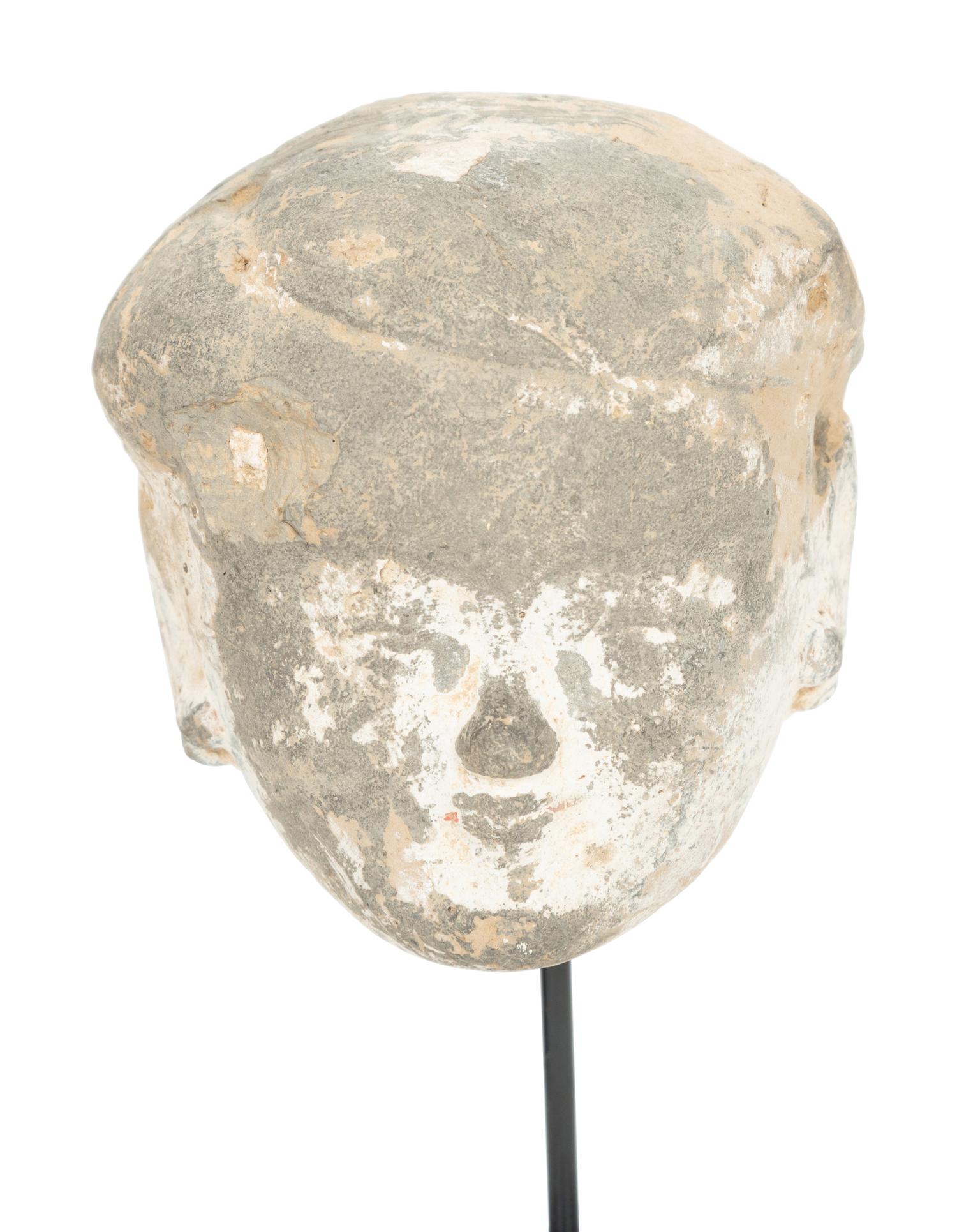 Four Tang Pottery Heads on Stands
