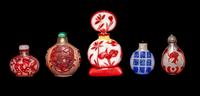Five Chinese Colored Overlay Glass Snuff Bottles