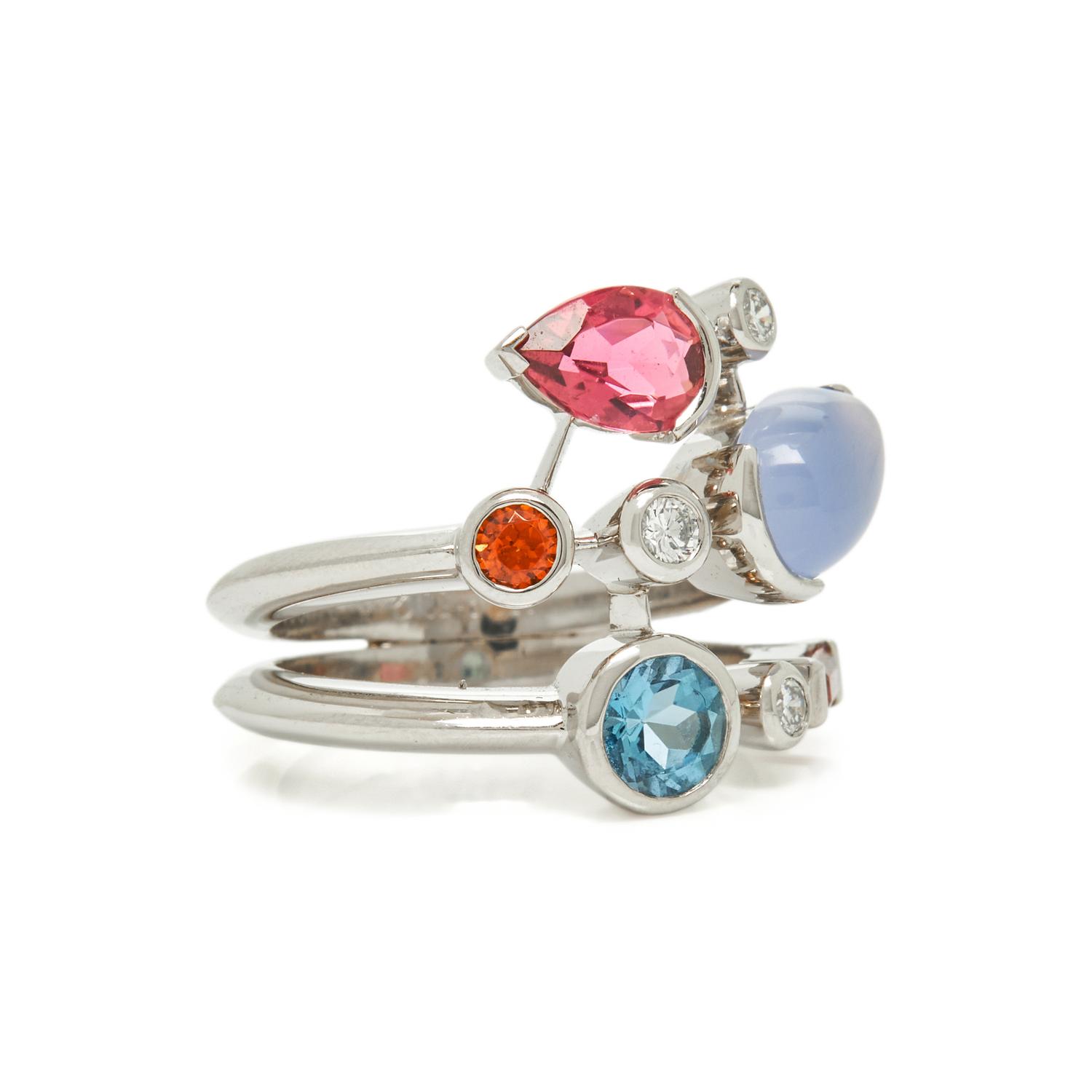 CARTIER, PLATINUM AND GEMSTONE 'MELI MELO' RING